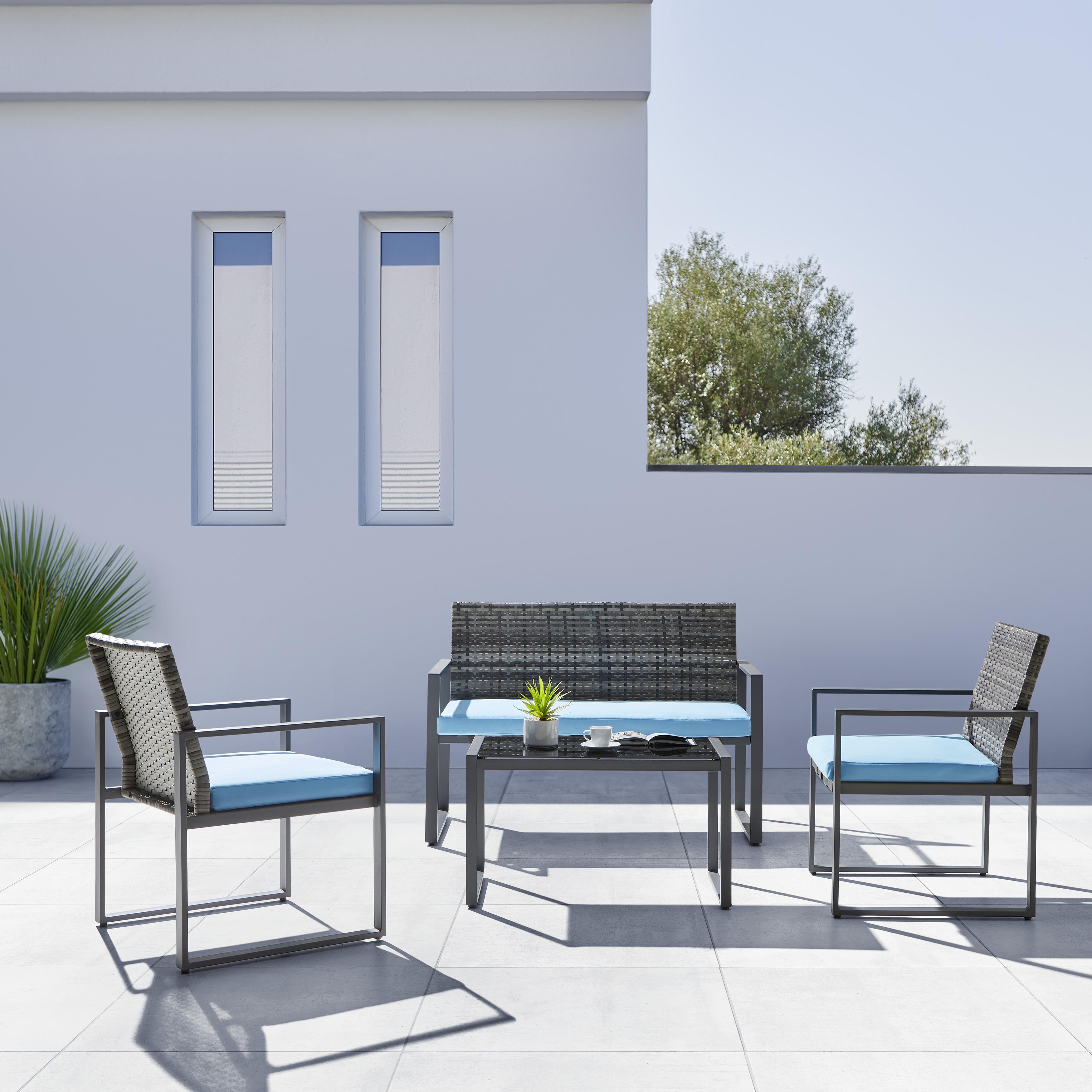 Lounge Garnitúra Moni - Szürke/Kék, modern, Műanyag/Üveg - Bessagi Garden