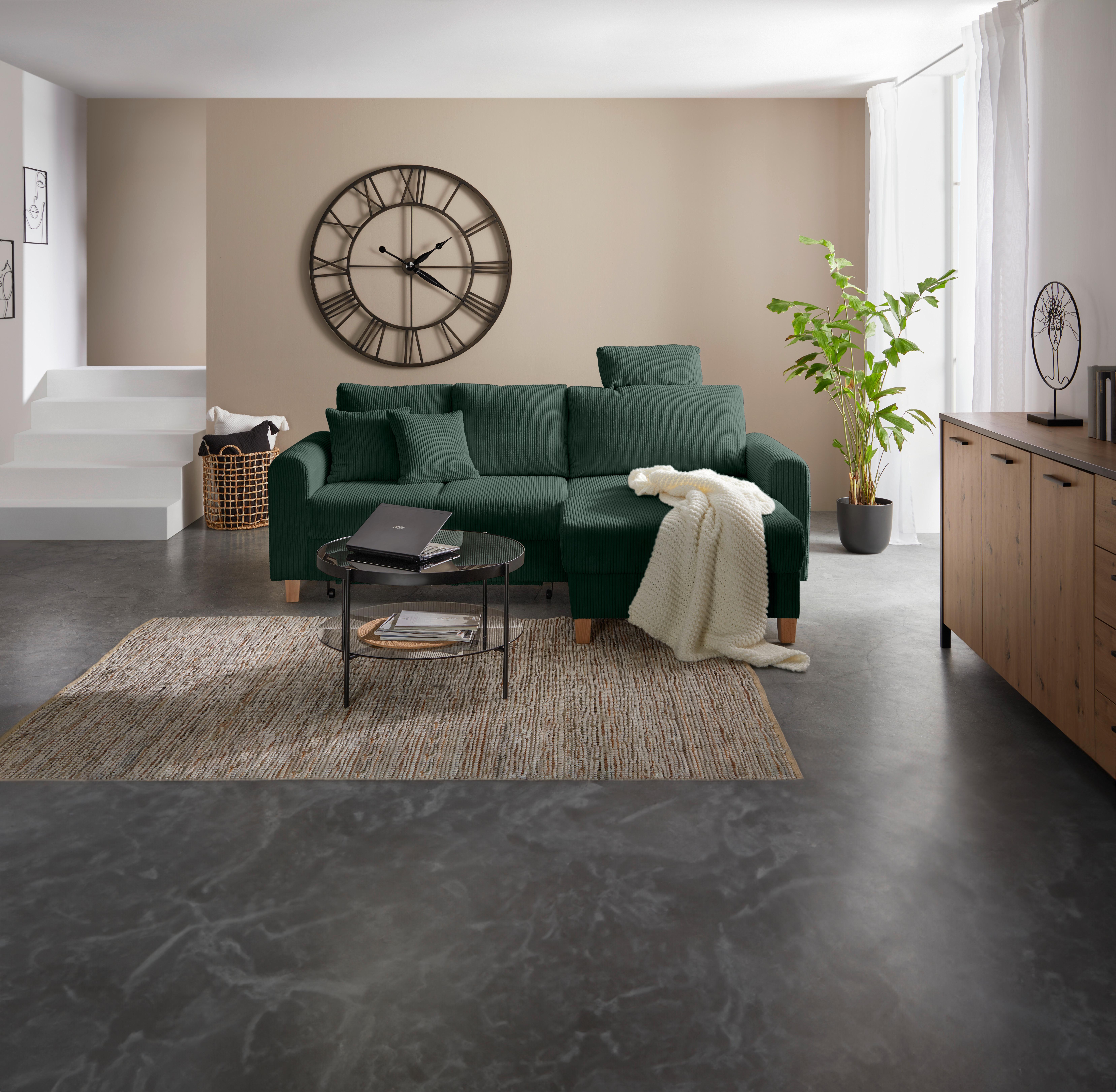 Wohnlandschaft Lille Grün - Hellbraun/Grün, MODERN, Holz/Textil (232/110/156cm) - Mömax