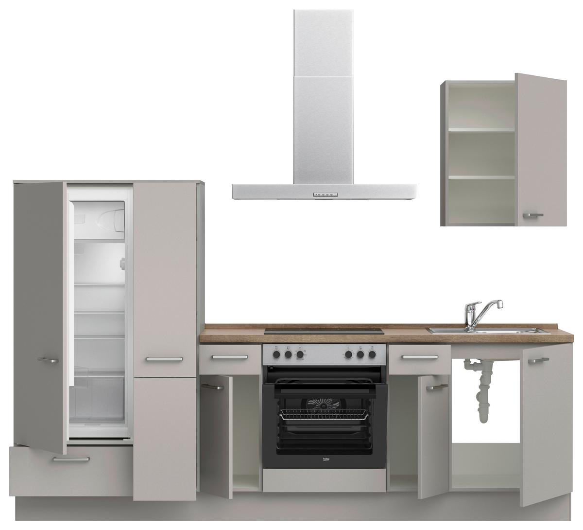 Küchenblock Touch Low m. Geräten Grau - Eiche dunkel/Edelstahlfarben, MODERN, Holzwerkstoff/Metall (270cm) - Nobilia