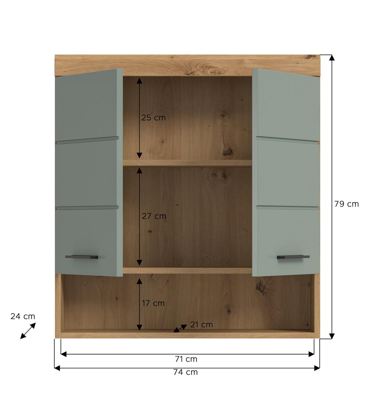 Hängeschrank Scout ca. 74x79x24 cm Salbeigrün - Salbeigrün/Schwarz, MODERN, Holzwerkstoff/Kunststoff (74/79/24cm) - MID.YOU