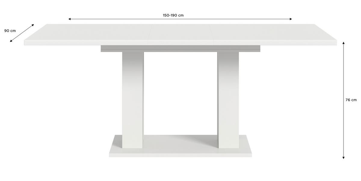 Ausziehtisch Marlon ca. 150x190 cm Weiß - Weiß, KONVENTIONELL, Holzwerkstoff (150-190/90/76cm)