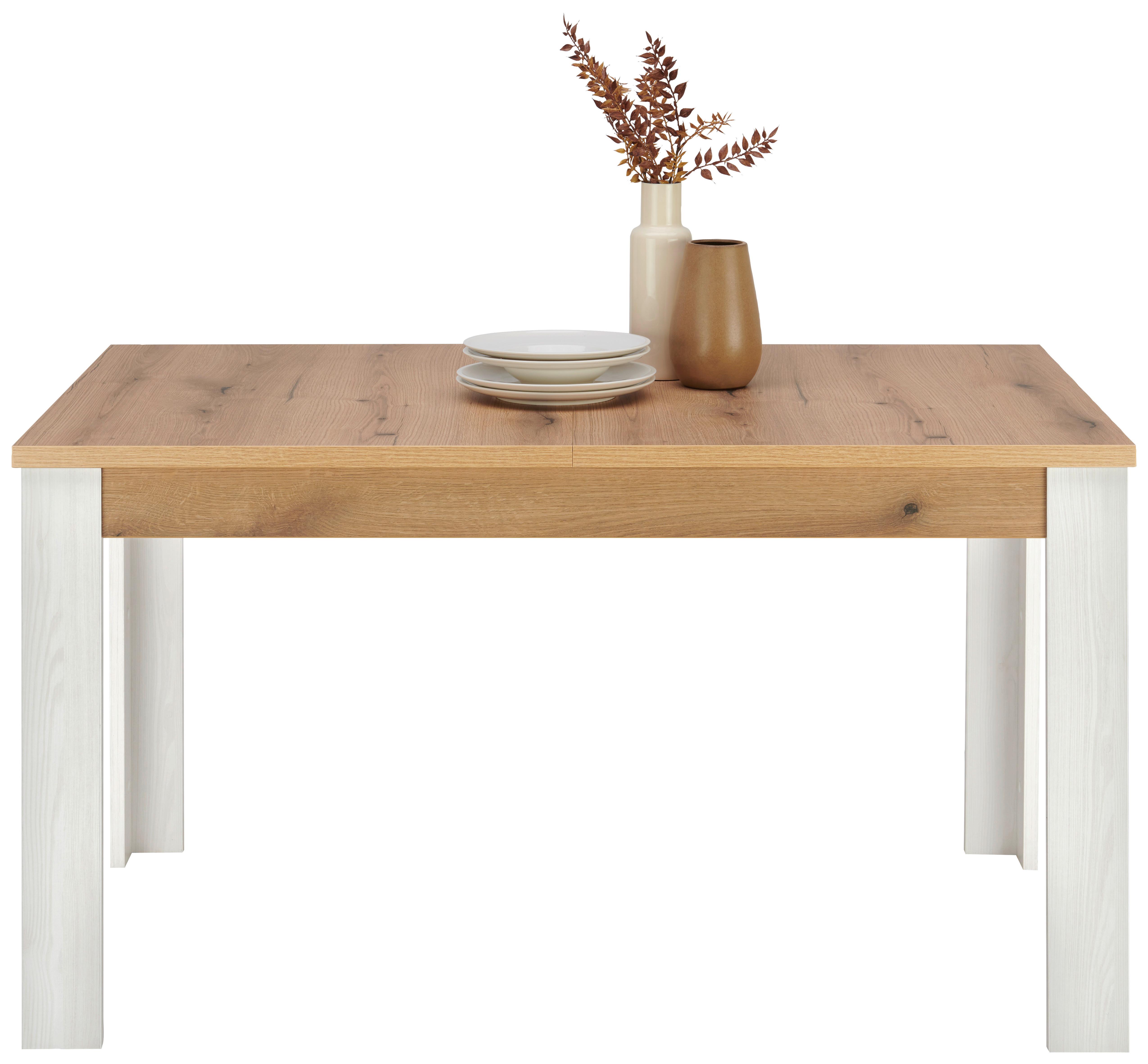 Raztegljiva Miza Rovigio, Barva Macesna, Bela - barve hrasta/bela, Konvencionalno, leseni material (140-180/76/90cm) - Landscape