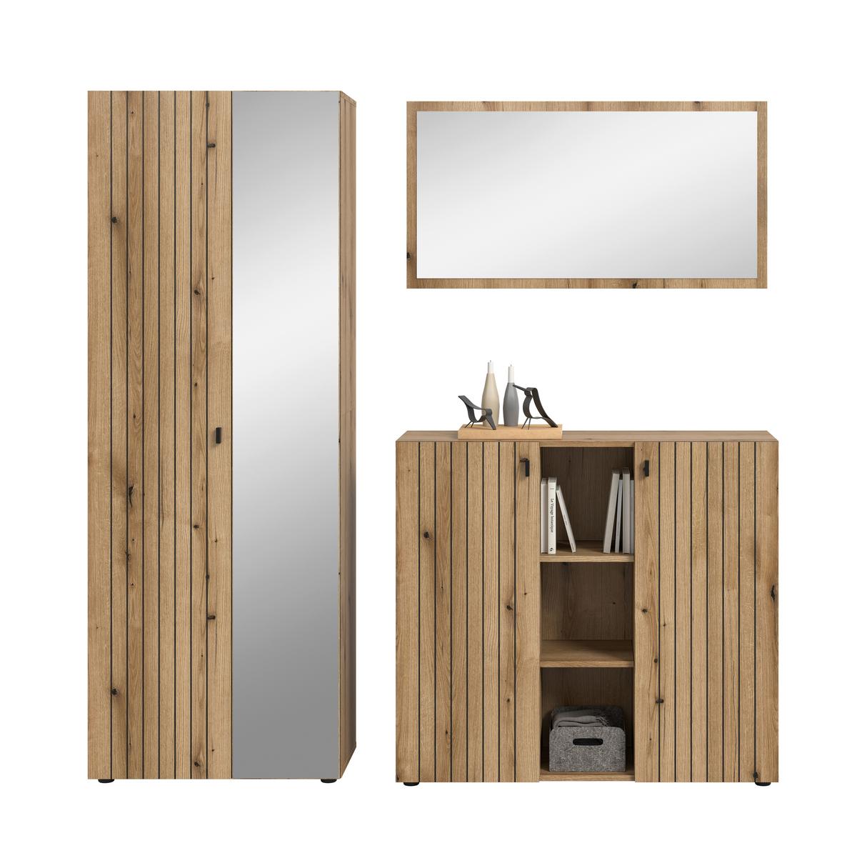 Predsoba Station, Barva Hrasta, 3-Delna - barve hrasta, Design, leseni material (191/192/37cm) - MID.YOU