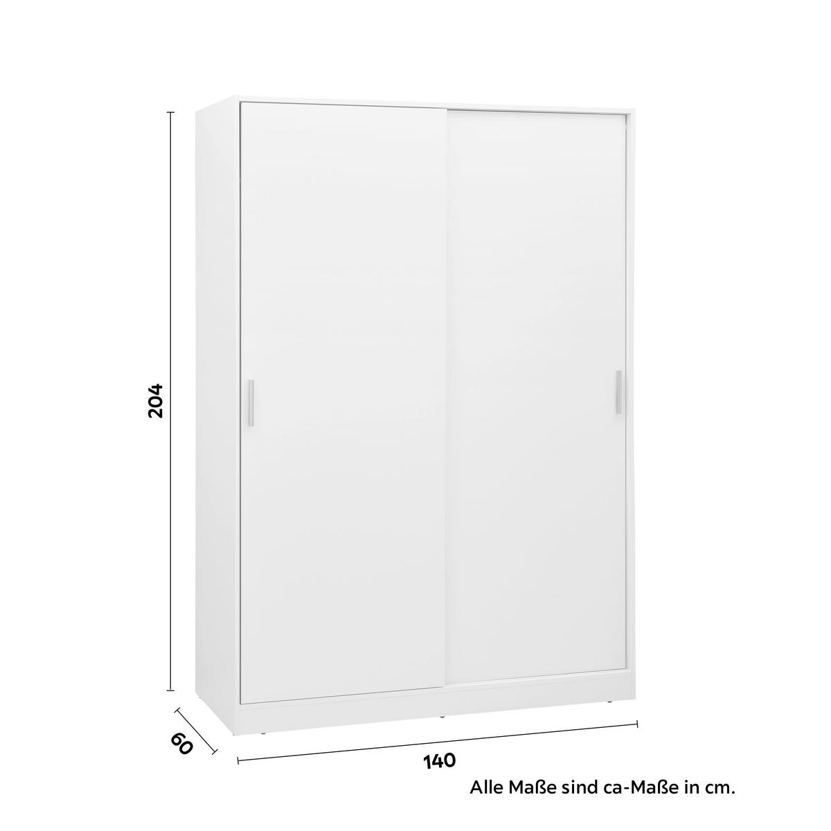 Ormar S Kliznim Vratima Mika - bijela/boje kroma, Konvencionalno, drvni materijal/plastika (140/205/60cm) - Modern Living