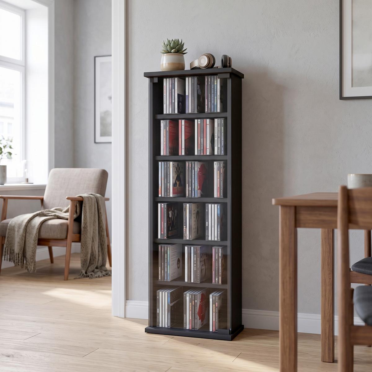 CD-Regal Vetro in Schwarz, B: 31 cm - Schwarz, KONVENTIONELL, Glas/Holzwerkstoff (31/92/18cm) - MID.YOU