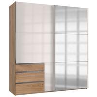 Schwebetürenschrank Level 36D ca. 200 cm Weiß/Eiche Dekor - Chromfarben/Weiß Hochglanz, MODERN, Holzwerkstoff/Metall (200/216/65cm) - MID.YOU