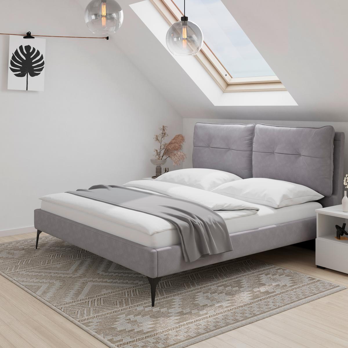 Polsterbett Malea ca. 180x200 cm Hellgrau - Hellgrau/Schwarz, MODERN, Holz/Textil (180/200cm) - Bessagi Home