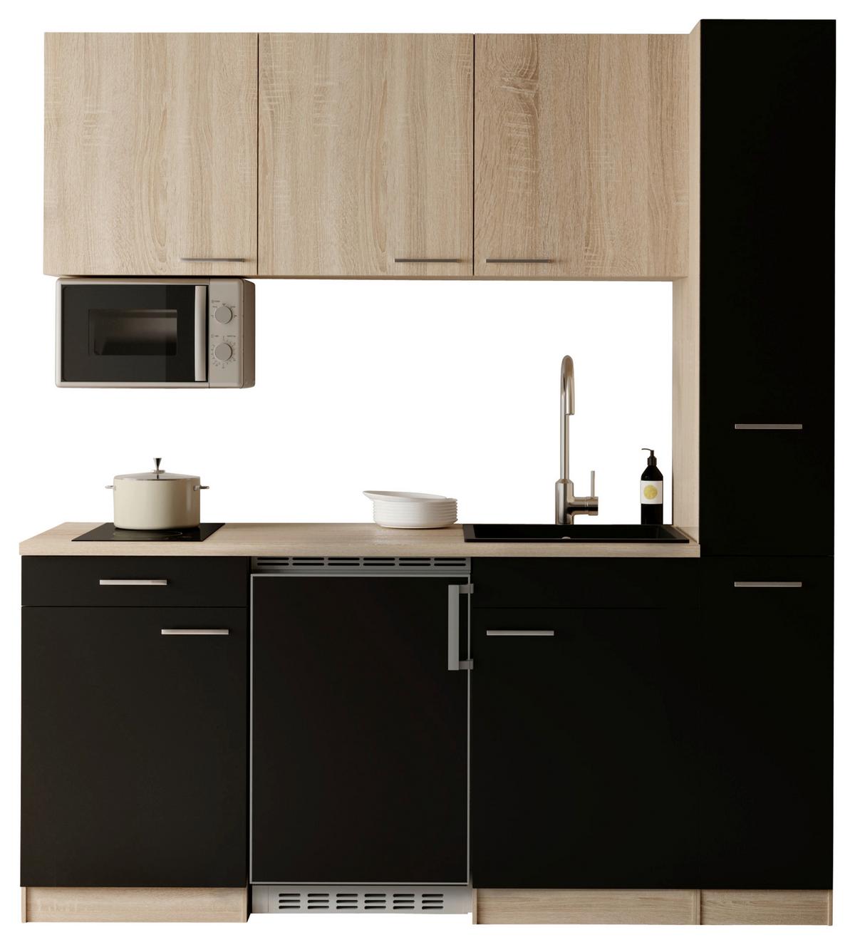 Küchenblock Ingrid m. Geräten Schwarz - Eichefarben/Schwarz, Design, Holzwerkstoff/Kunststoff (180cm) - Respekta