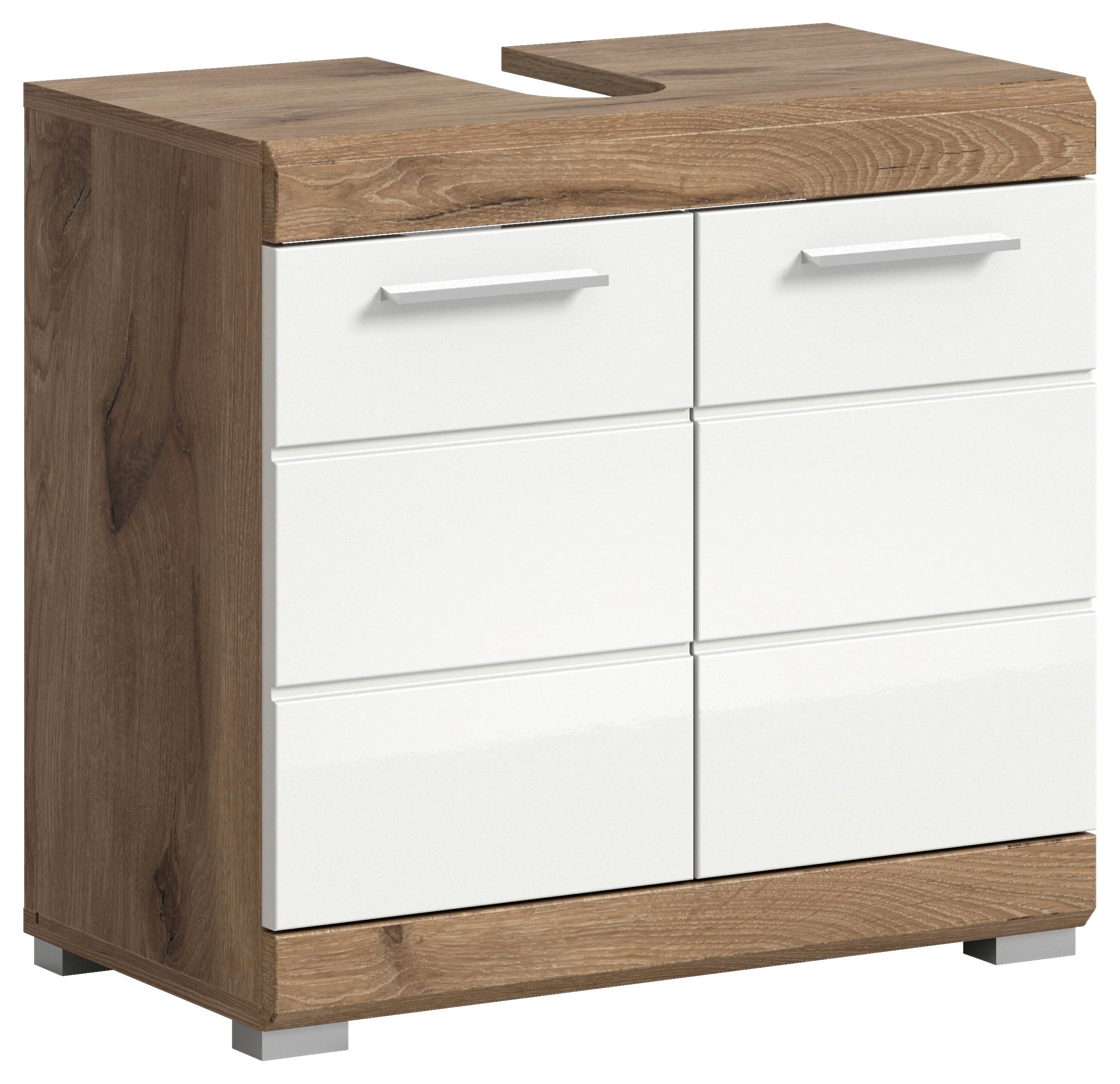 Waschbeckenunterschrank Wave ca. 60x56 cm Eiche/Weiß - Chromfarben/Weiß Hochglanz, MODERN, Holzwerkstoff/Kunststoff (60/56/34cm) - MID.YOU