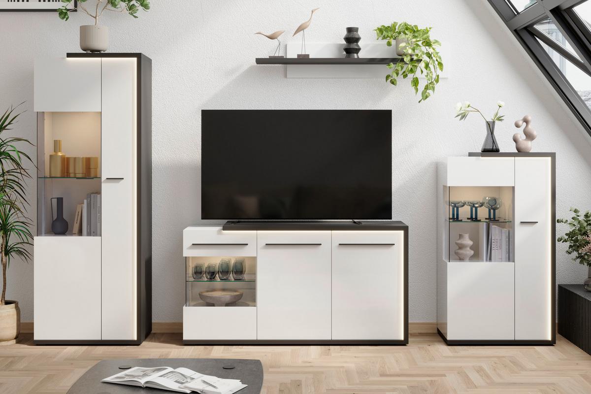 Komoda Ambiente Plus - bijela/bijela visoki sjaj, Moderno, staklo/drvni materijal (153,4/81,6/43,6cm) - Modern Living