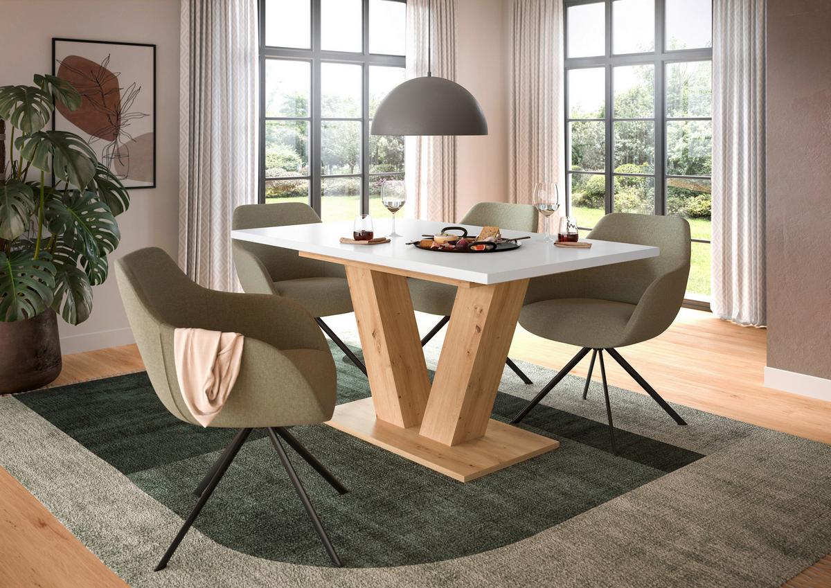 Ausziehtisch Marlon Weiß ca. 150-190x90x76 cm - Weiß/Eiche Artisan, Trend, Holzwerkstoff (150-190/90/76cm)
