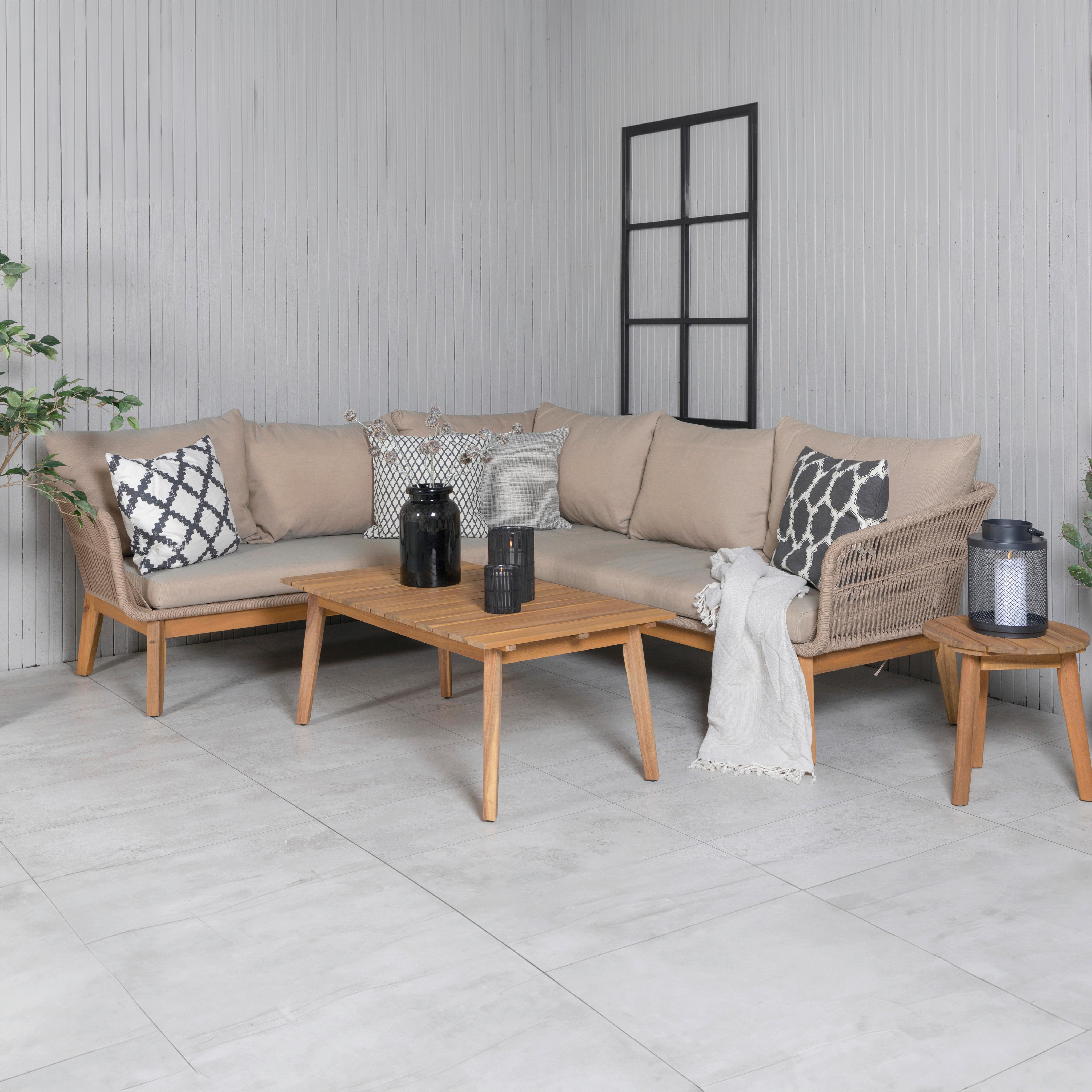Loungegarnitur Chania ca. 210x160 cm Beige - Beige/Akaziefarben, KONVENTIONELL, Holz/Kunststoff (210/160cm) - Gardenson