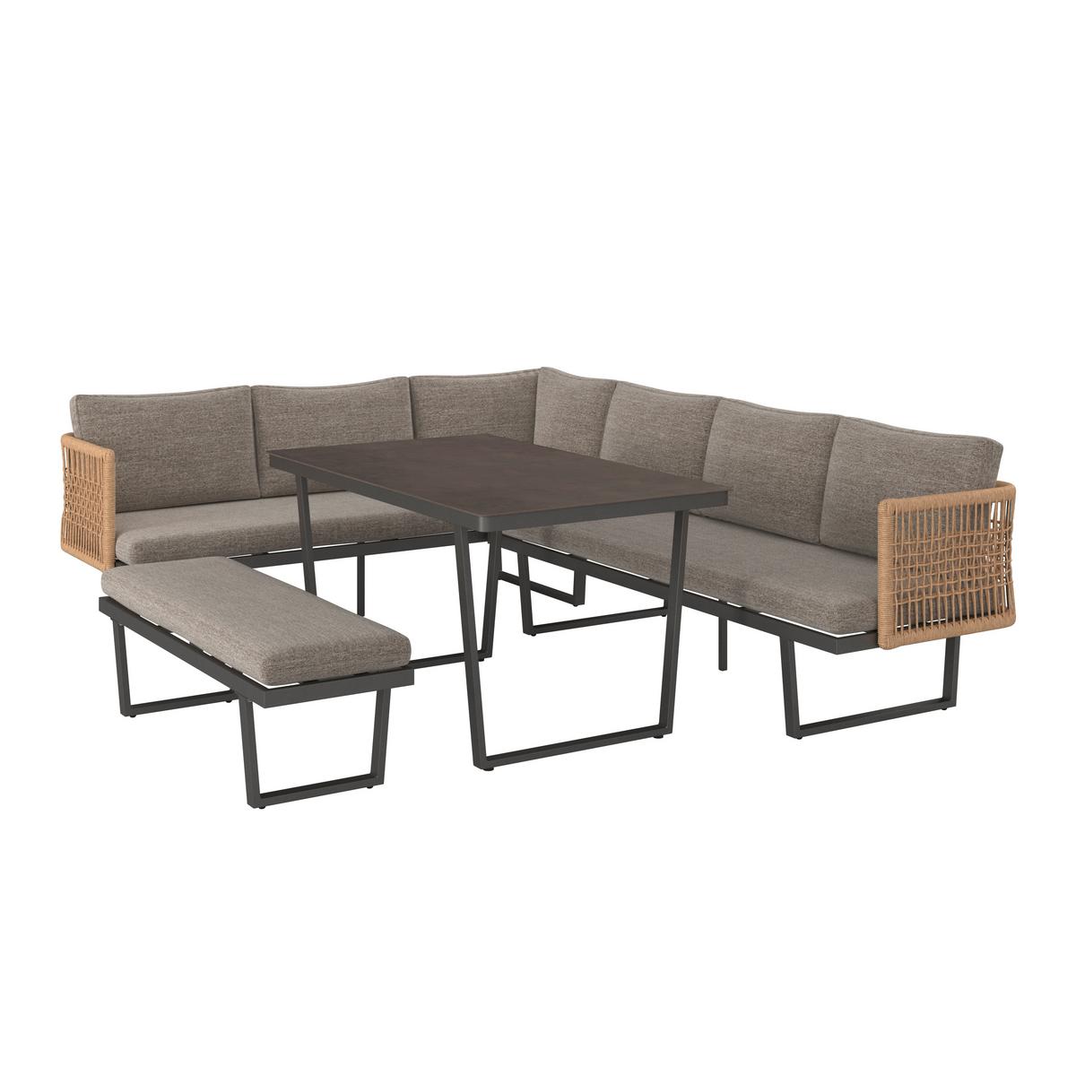 Baštenska Garnitura Emmi - prirodna boja/braon, Moderno, staklo/tekstil (256/68/68cm) - Mömax
