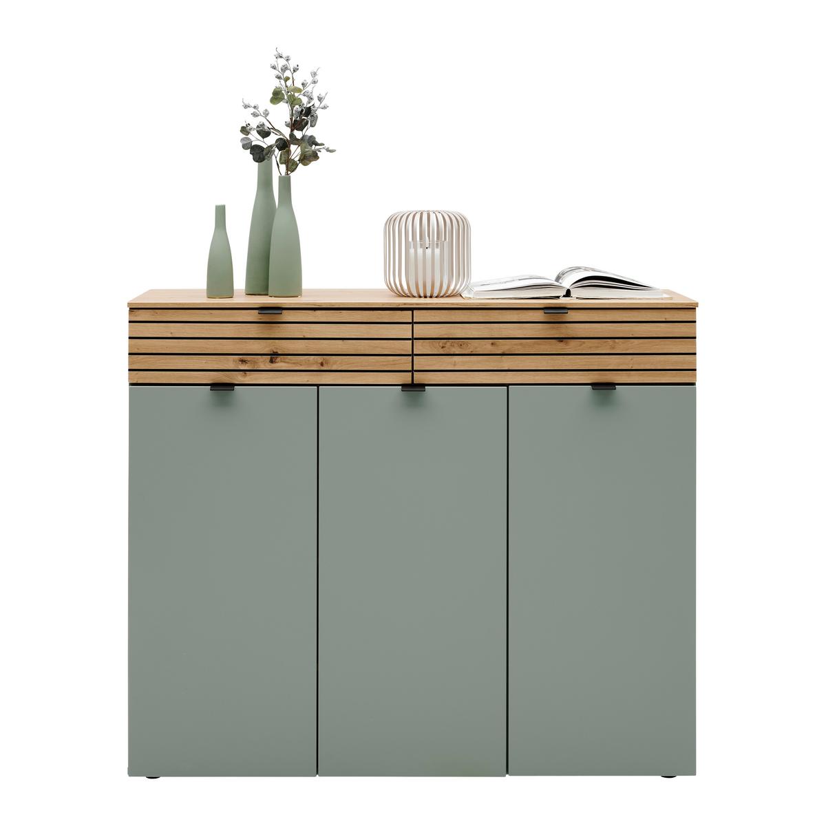 Kommode Bahia-M Grün/Eiche Artisan - Schwarz/Eiche Artisan, MODERN, Holzwerkstoff/Metall (122/101/41cm) - Mömax