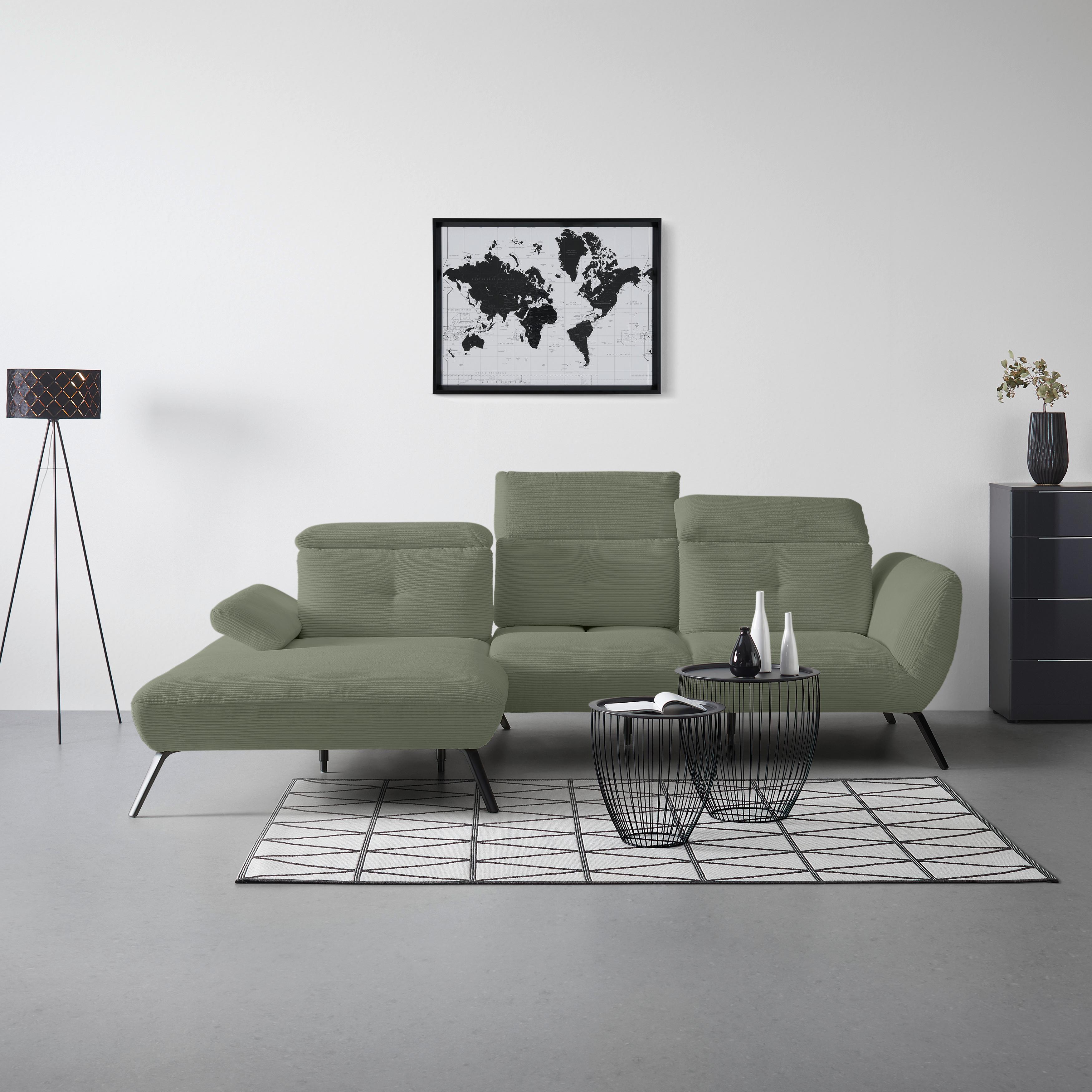Wohnlandschaft Seattle Olivgrün - Schwarz/Olivgrün, MODERN, Holzwerkstoff/Textil (196/301cm) - Premium Living