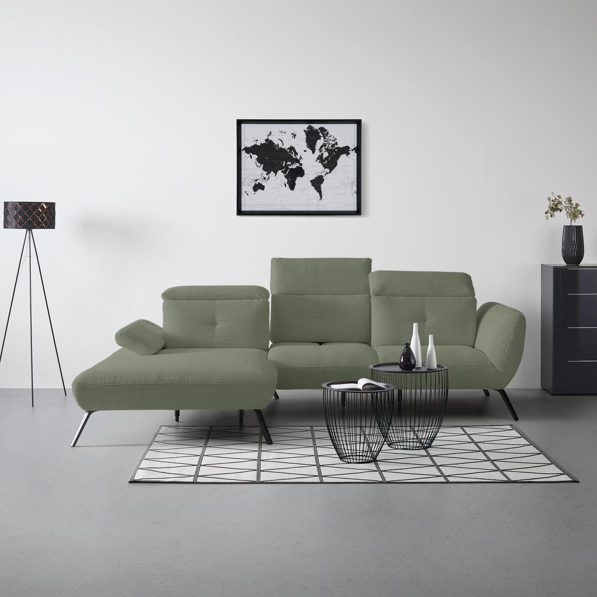 Wohnlandschaft Seattle Olivgrün - Schwarz/Olivgrün, MODERN, Holzwerkstoff/Textil (196/301cm) - Premium Living