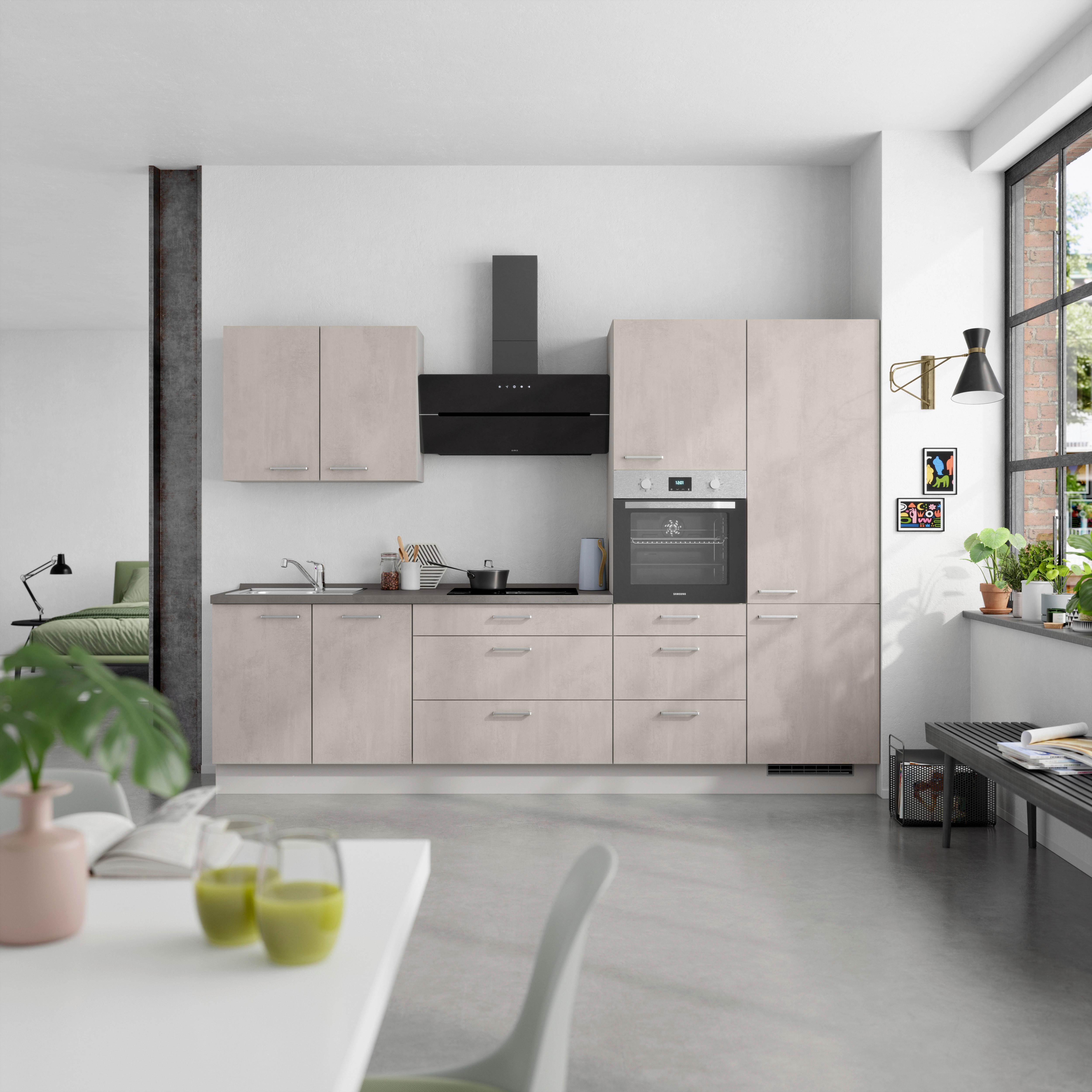 Küchenblock Riva High m. Geräten Grau - Schieferfarben/Edelstahlfarben, MODERN, Holzwerkstoff/Metall (300cm) - Nobilia