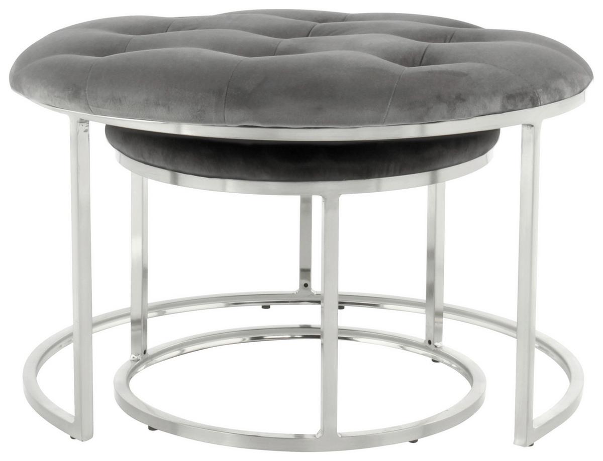 HOCKERSET MYLA 100 - Silberfarben/Grau, Design, Textil/Metall (40+60cm) - Kayoom