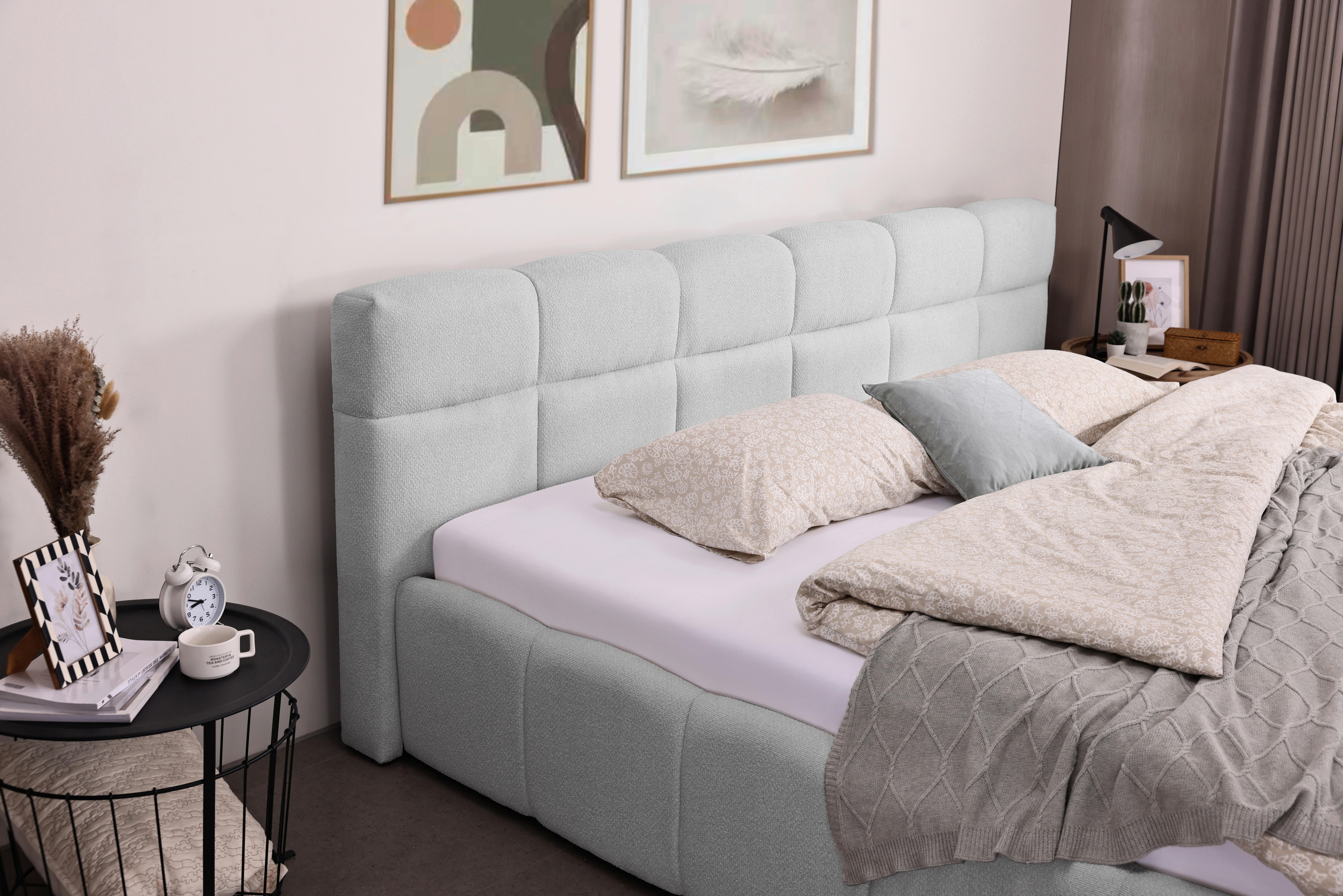STOPPAD SÄNG ASCONA -EXKLUSIV- -BASED- - ljusgrå/svart, Klassisk, textil/plast (240/200cm) - Based