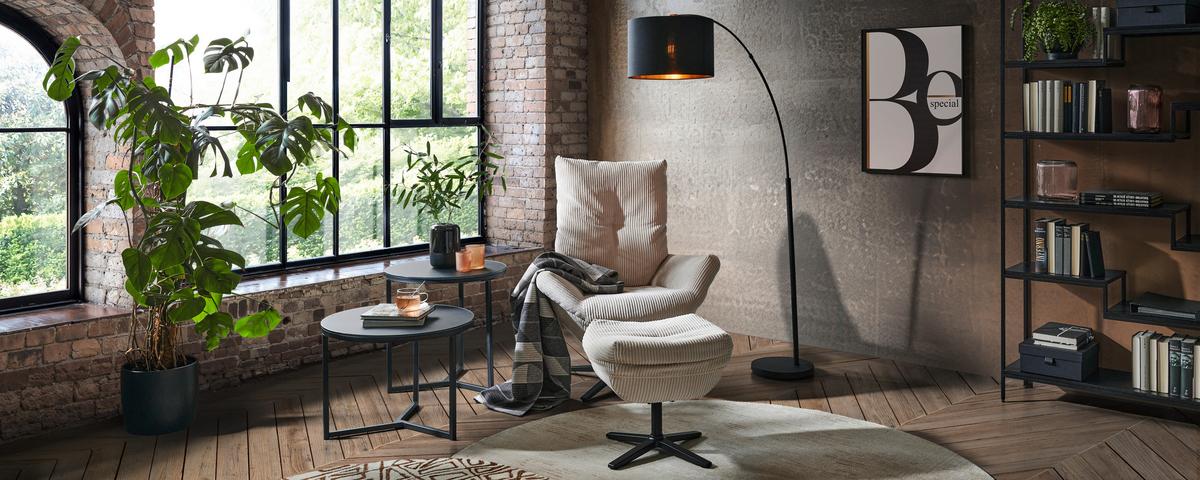 ZESTAW FOTELI RELAKSACYJNYCH WILSON - beżowy/czarny, Design, metal/tkanina (77/100/78cm) - Carryhome