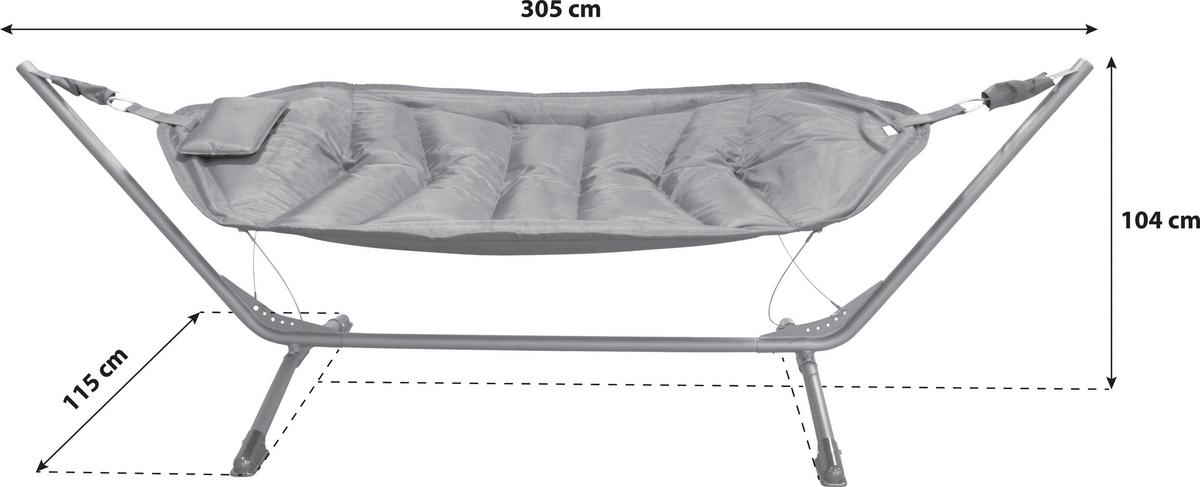 Hängematte Nino ca. 115x104x305 cm Schwarz - Schwarz, KONVENTIONELL, Textil/Metall (115/104/305cm) - Gardenson