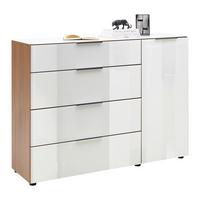 Kommode Siena Weiß/Nussbaumfarben - Silberfarben/Nussbaumfarben, MODERN, Glas/Holzwerkstoff (90/99/40cm) - Mömax