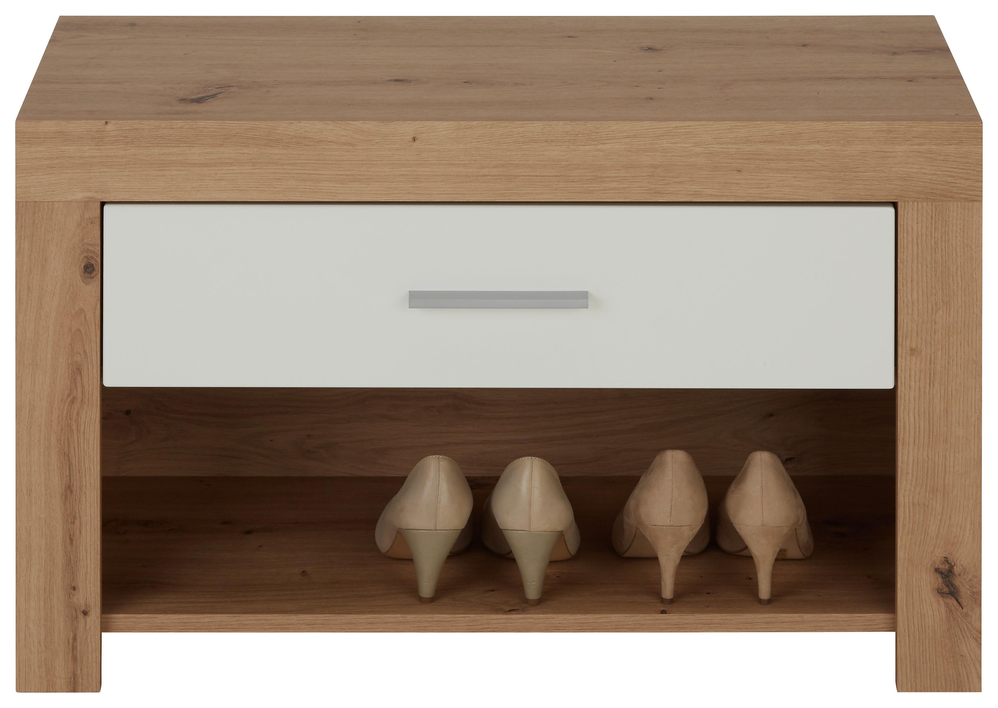 Garderobenbank in Weiss/Eichefarben - Chromfarben/Weiss, Konventionell, Holzwerkstoff/Kunststoff (80/50/36cm) - Mömax
