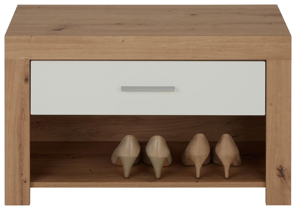 Garderobenbank in Weiß/Eichefarben - Chromfarben/Eichefarben, KONVENTIONELL, Holzwerkstoff/Kunststoff (80/50/36cm) - Mömax