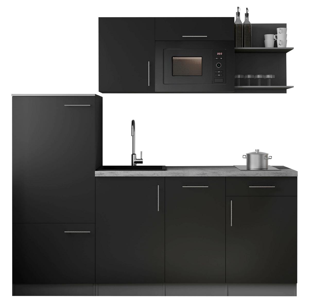 Küchenblock Oliver m. Geräten Schwarz - Schwarz/Grau, Trend, Holzwerkstoff/Metall (205cm) - Respekta