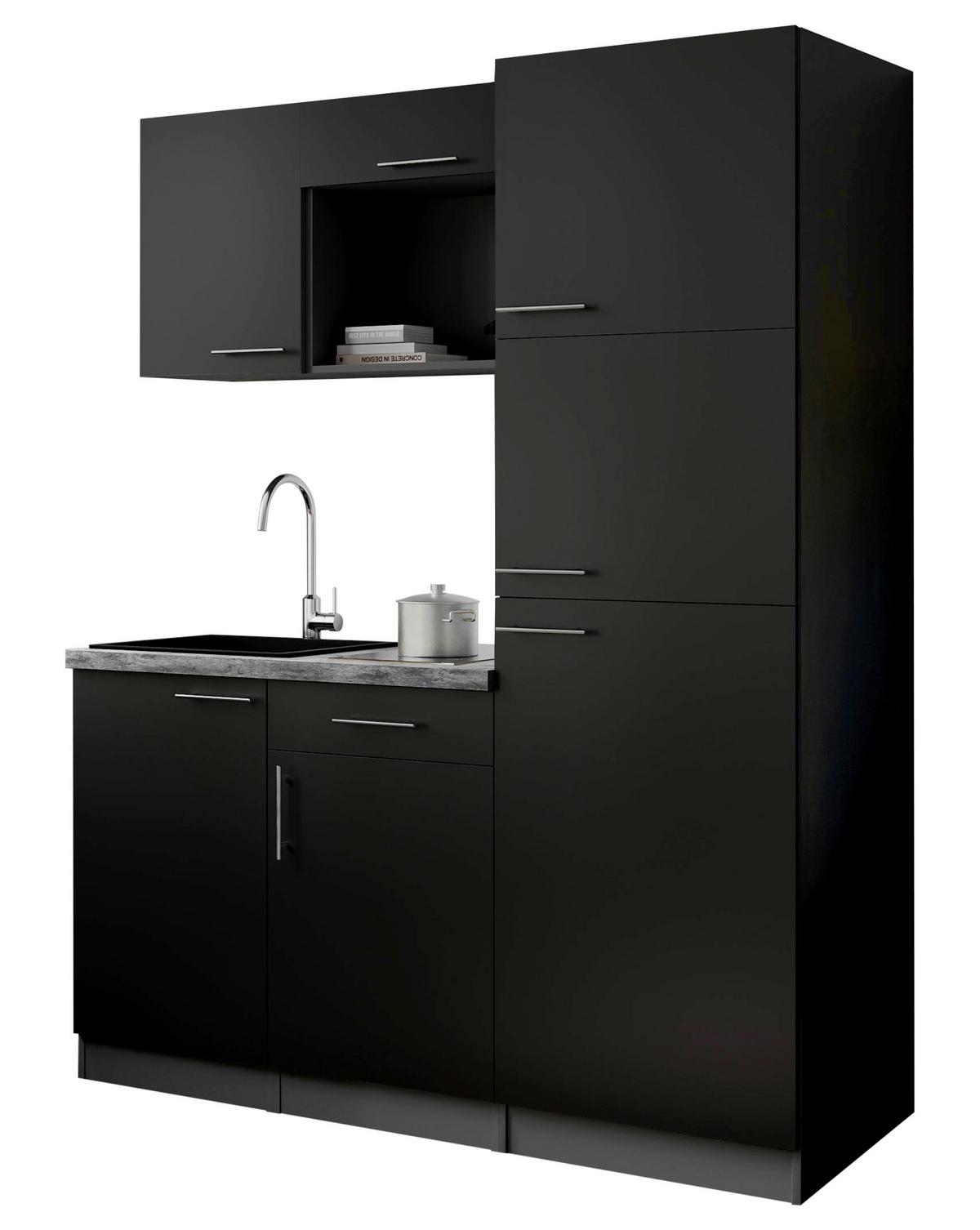 Küchenblock Oliver m. Geräten Schwarz - Schwarz/Grau, Trend, Holzwerkstoff/Metall (160cm) - Respekta