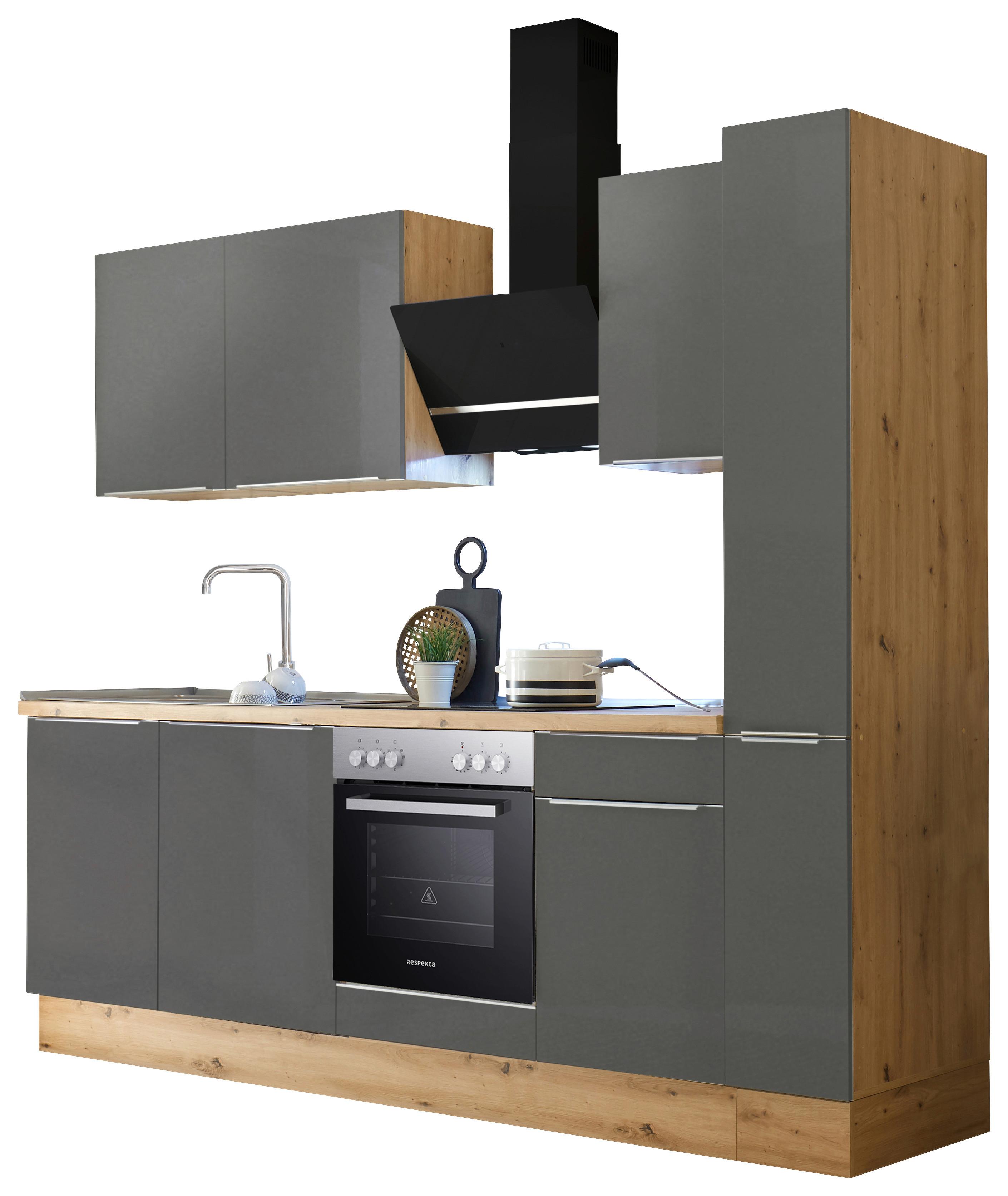 Küchenblock mit Geräte Grau B: ca. 250 cm - Anthrazit/Alufarben, LIFESTYLE, Holzwerkstoff/Kunststoff (250cm) - Respekta