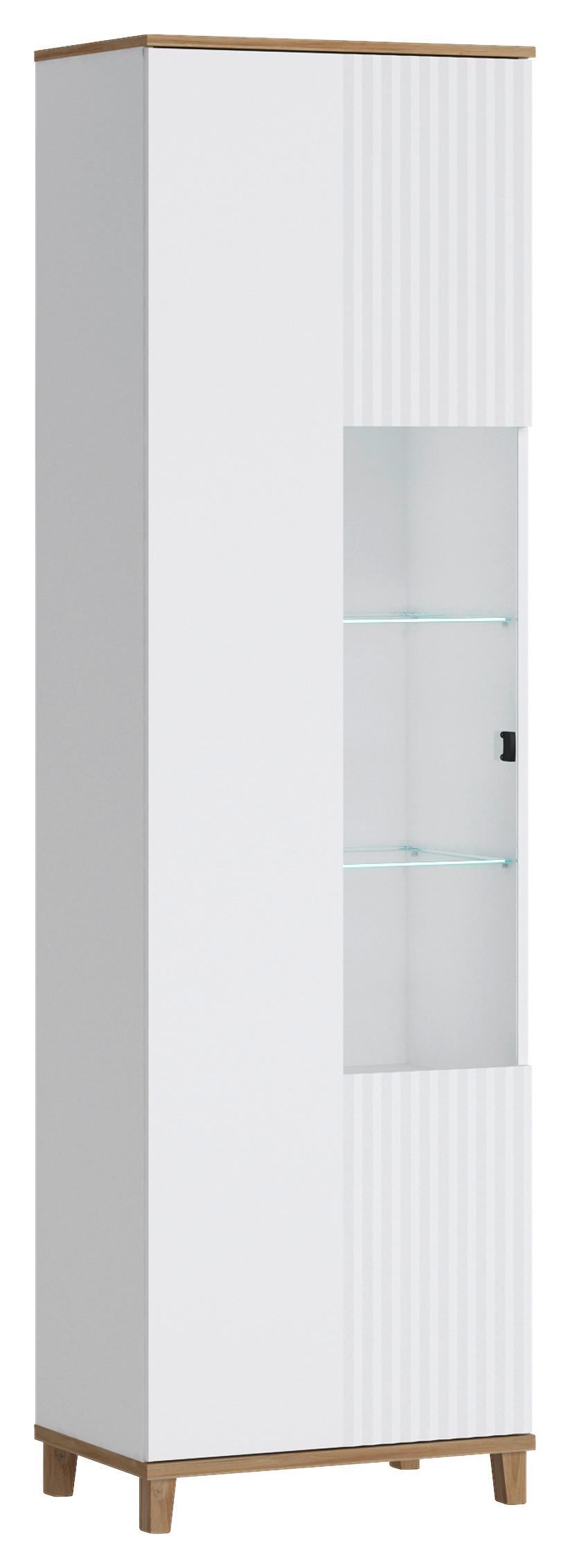 Vitrina Plissee, Bela, Barva Hrasta - Moderno, kovina/steklo (60,8/206,4/40cm) - Mömax