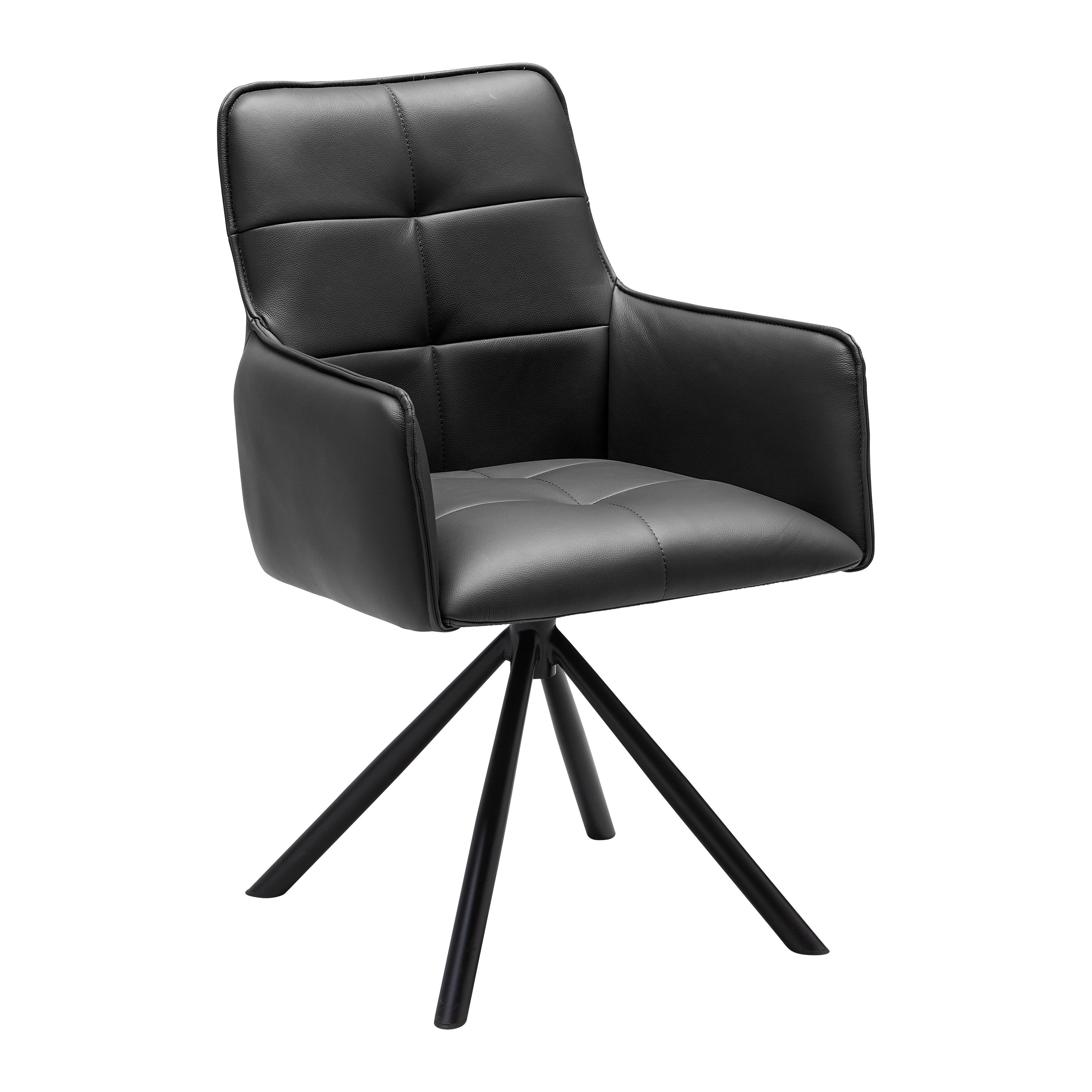 Armlehnstuhl Vincent in Schwarz - Schwarz, MODERN, Leder/Metall (58/87/63cm) - Premium Living