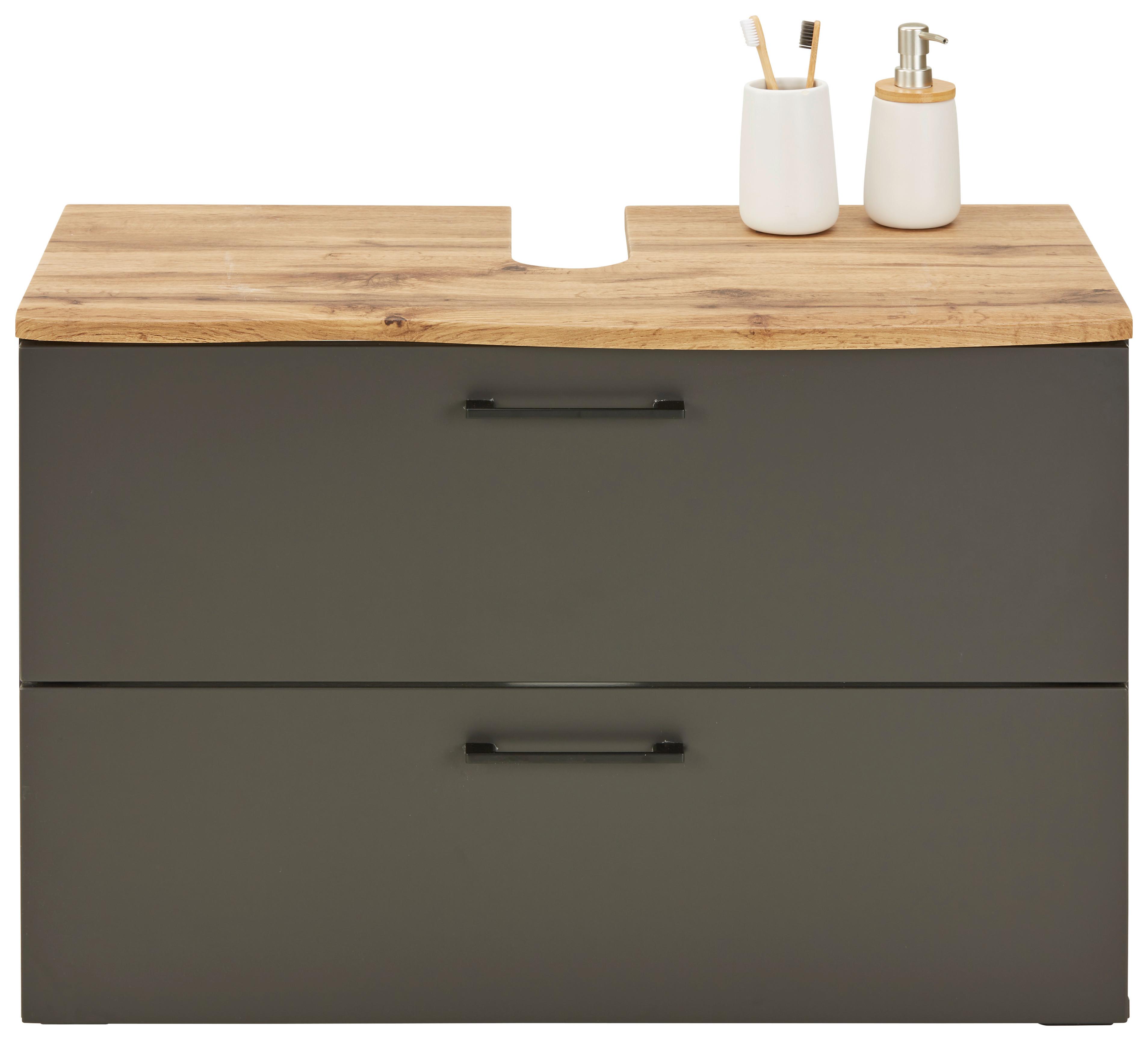 meuble sous-lavabo in Eichefarben/Grau - Modern, métal/matière synthétique (90/61/45cm) - Premium Living