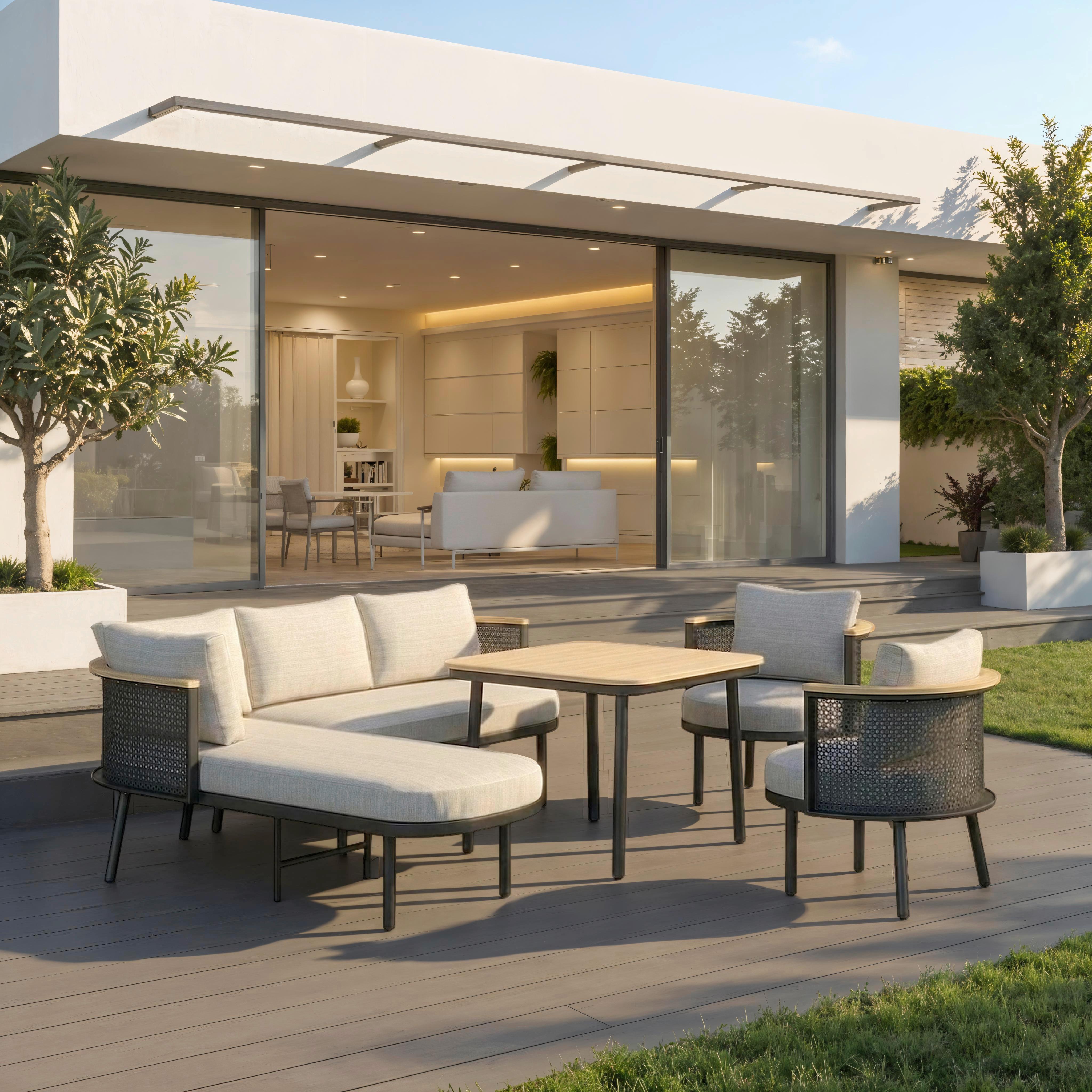 Dining-loungeset Lissa - Dunkelgrau/Beige, Modern, Kunststoff/Textil - Bessagi Garden