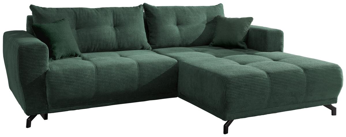 Wohnlandschaft Restato Dunkelgrün Cord - Dunkelgrün/Schwarz, MODERN, Holz/Textil (246/177cm) - MID.YOU