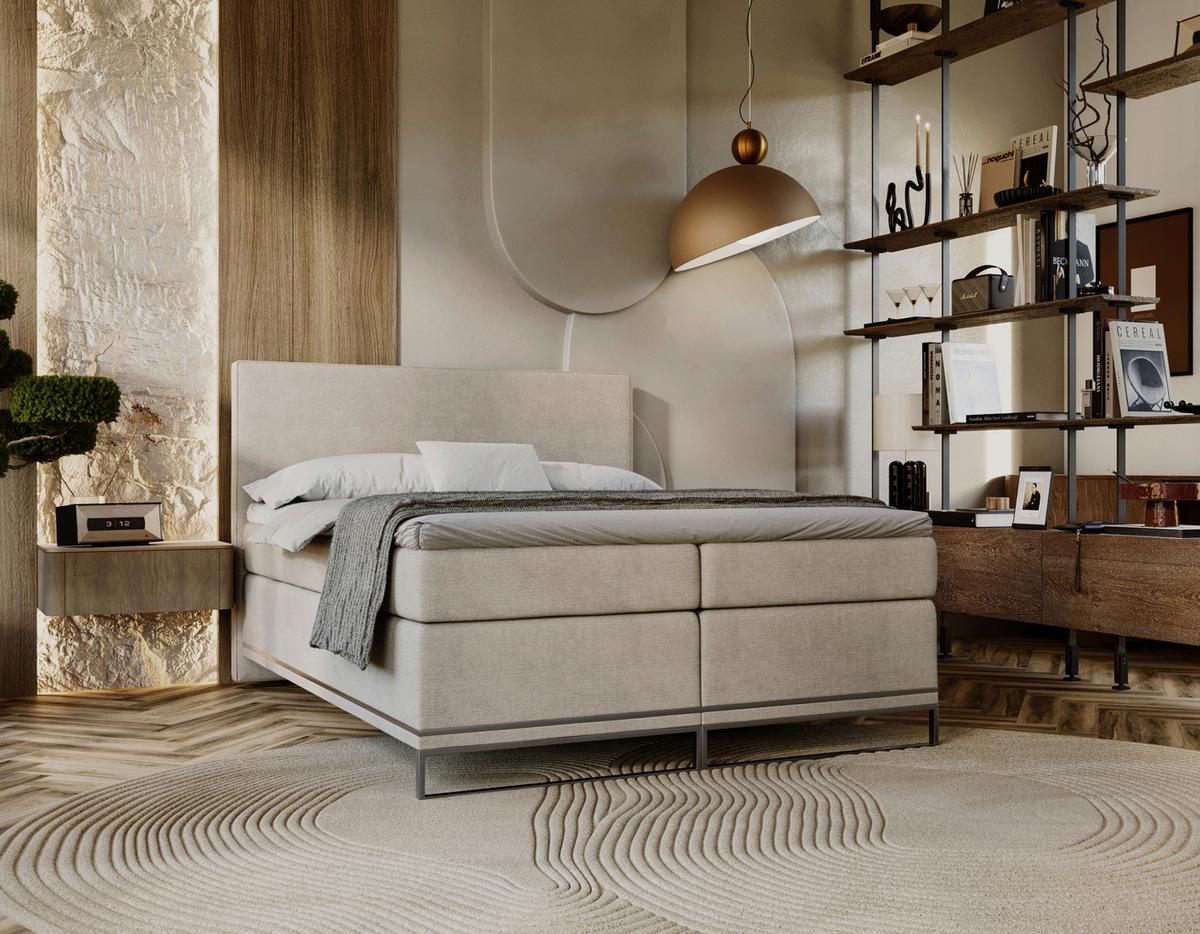 Boxspringbett Cromo Beige ca. 200x200 - Beige/Silberfarben, Konventionell, Textil/Metall (200/200cm) - Premium Living