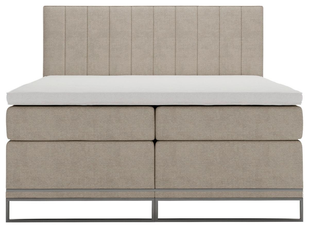 Boxspringbett Cromo Beige ca. 200x200 - Beige/Silberfarben, Konventionell, Textil/Metall (200/200cm) - Premium Living