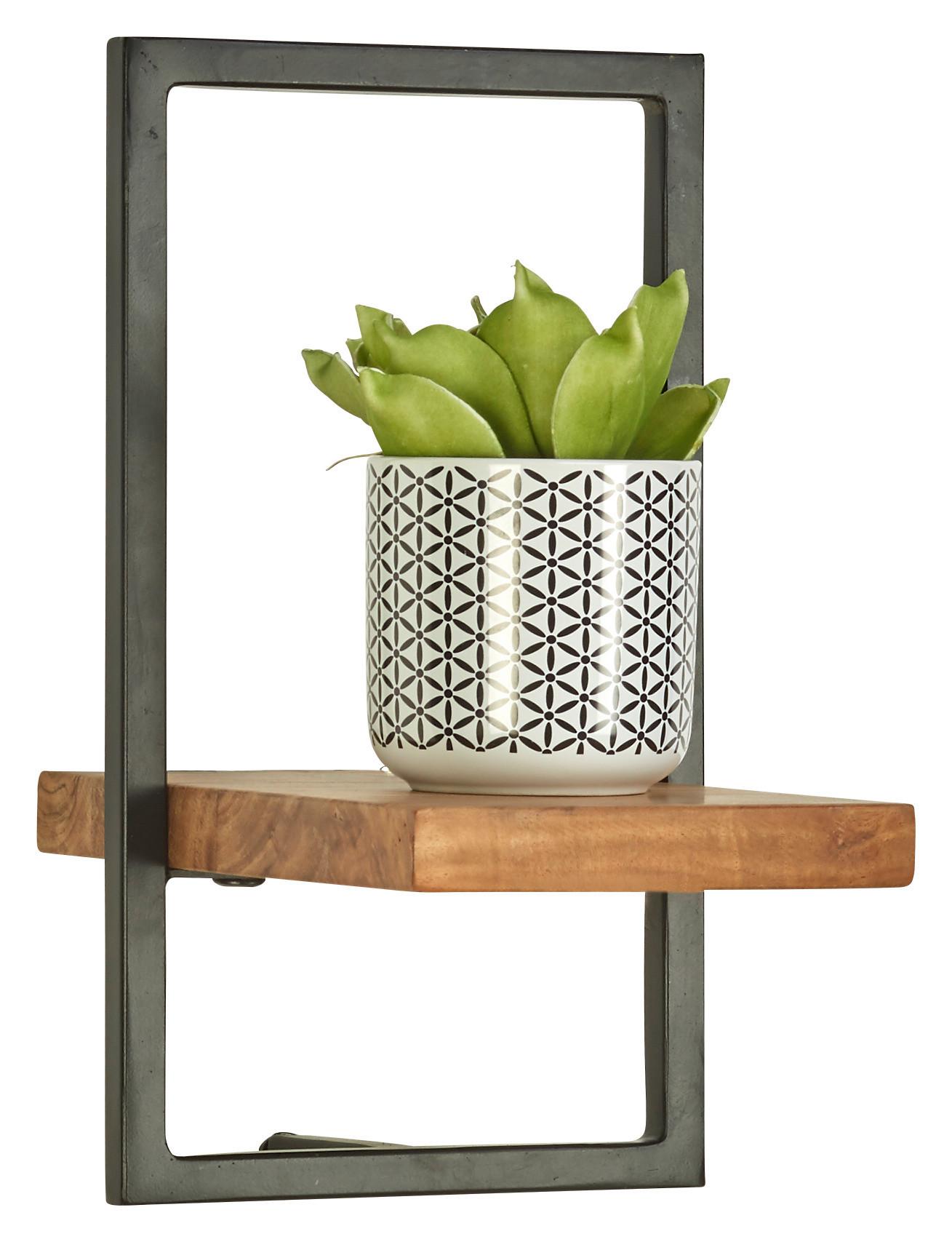 REGAŁ ŚCIENNY VALO - kolor akacjowy/czarny, Trend, metal/drewno (20/35/25cm) - Landscape