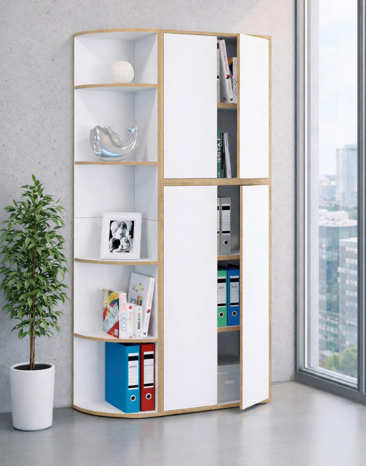 Eckregal Salia Weiß/Honigeiche - Honigeiche/Schwarz, Design, Holzwerkstoff/Kunststoff (33/183/33cm) - Livetastic
