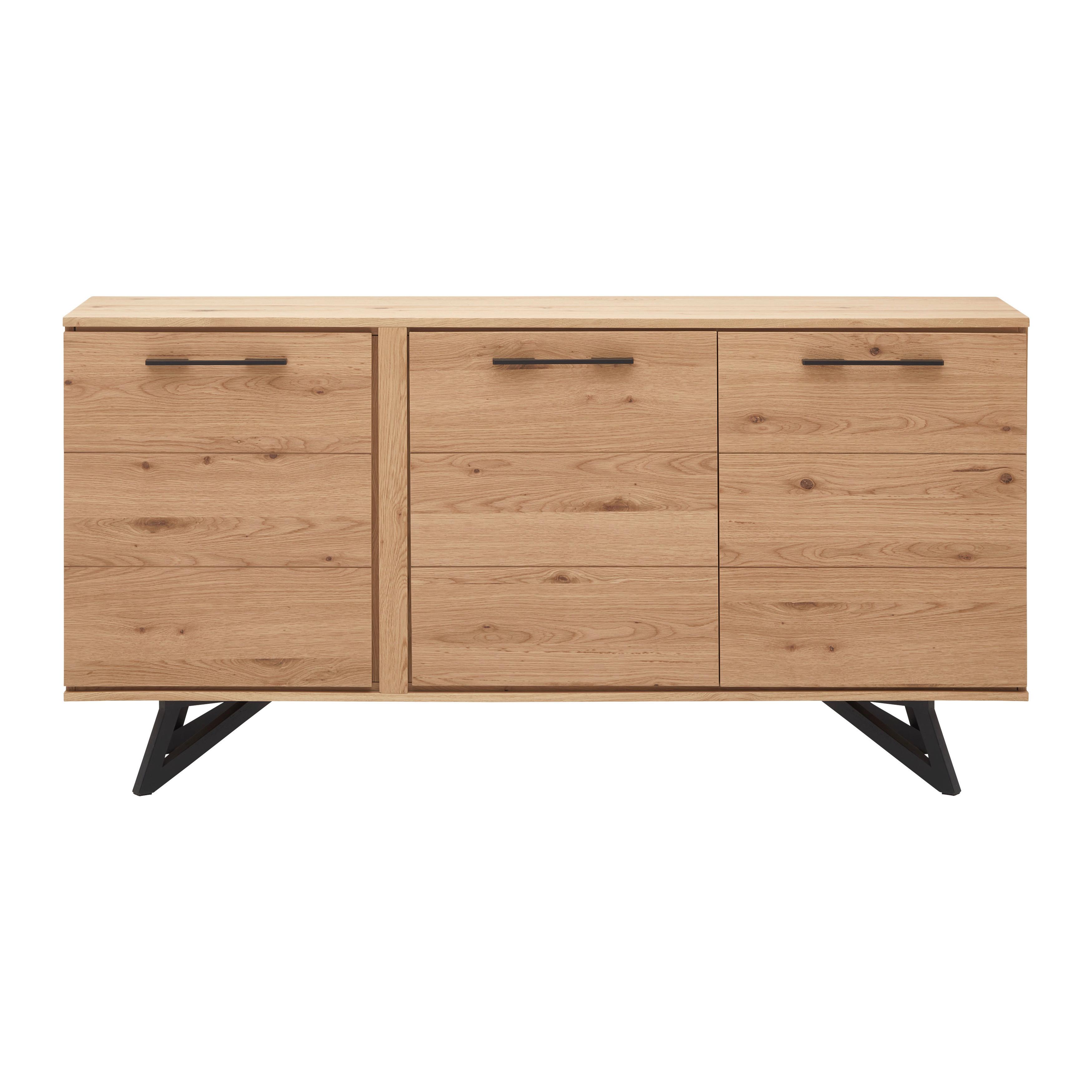 Sideboard Massiveiche, "Emilio", eichefarben - Eichefarben/Schwarz, MODERN, Holz/Metall (170/40/85cm) - Bessagi Home