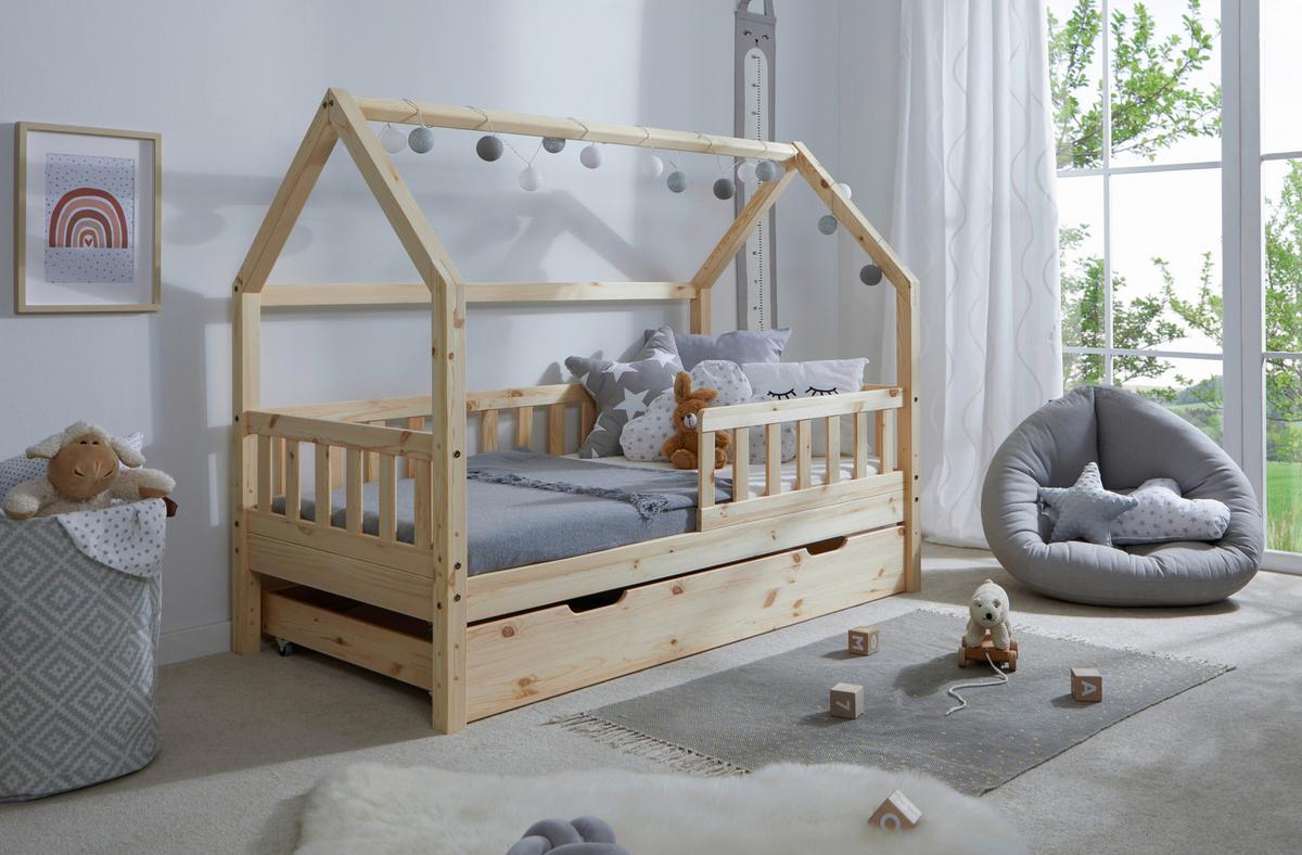 Hausbett Kay ca. 80x160 cm Kiefer Natur - Naturfarben, MODERN, Holz/Textil (80/160cm) - MID.YOU