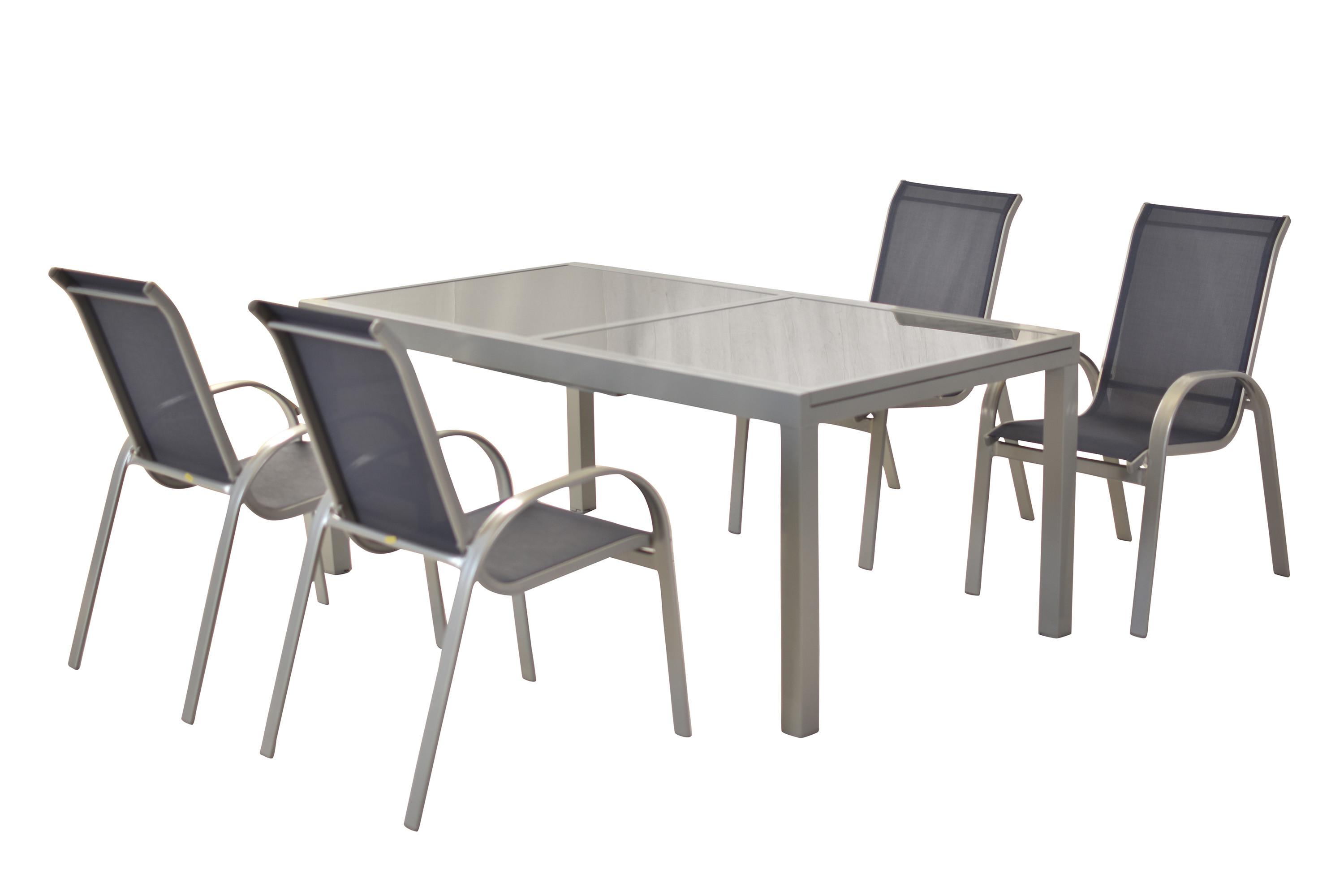 Vrtni Set Amalfi, 5-delni, Raztegljiva Miza - modra/srebrne barve, Moderno, kovina/tekstil - Gardenson