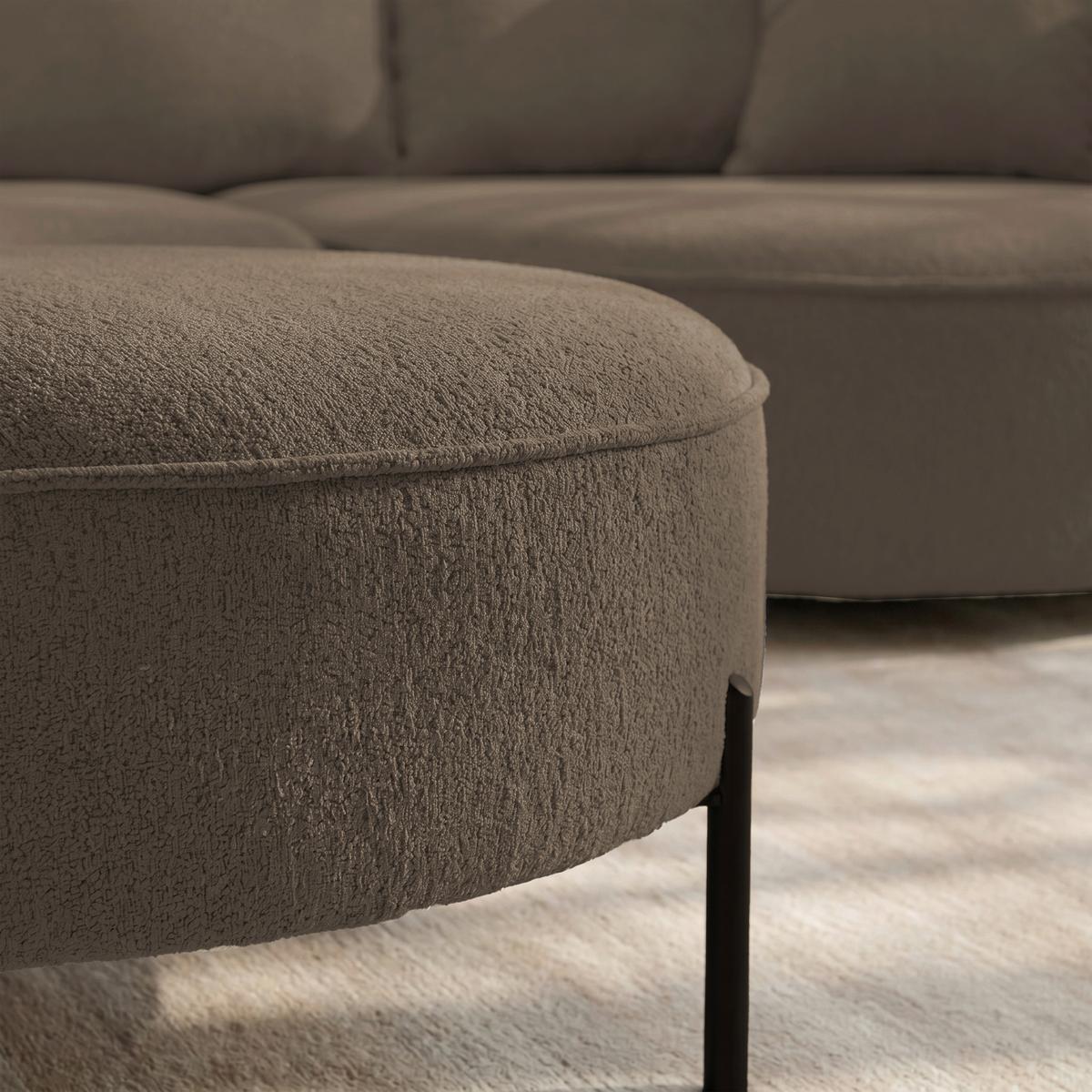 Wohnlandschaft Nilas Braun Chenille mit Hocker - Schwarz/Braun, MODERN, Holz/Textil (322/154cm) - Bessagi Home