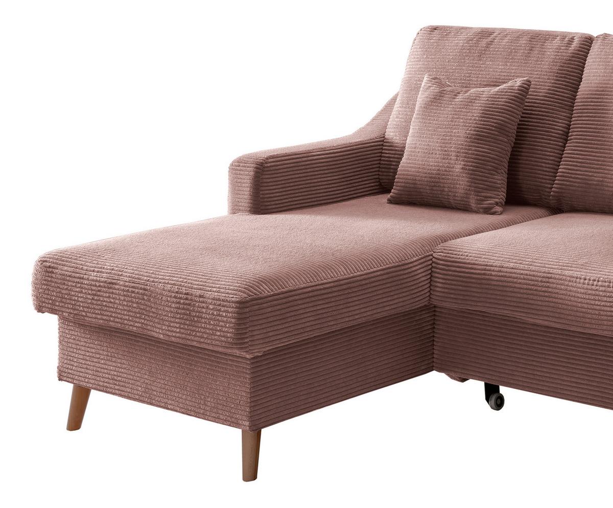 Ecksofa Valentina Rosa Cord - Rosa/Naturfarben, Design, Holz/Textil (150/228cm) - P & B