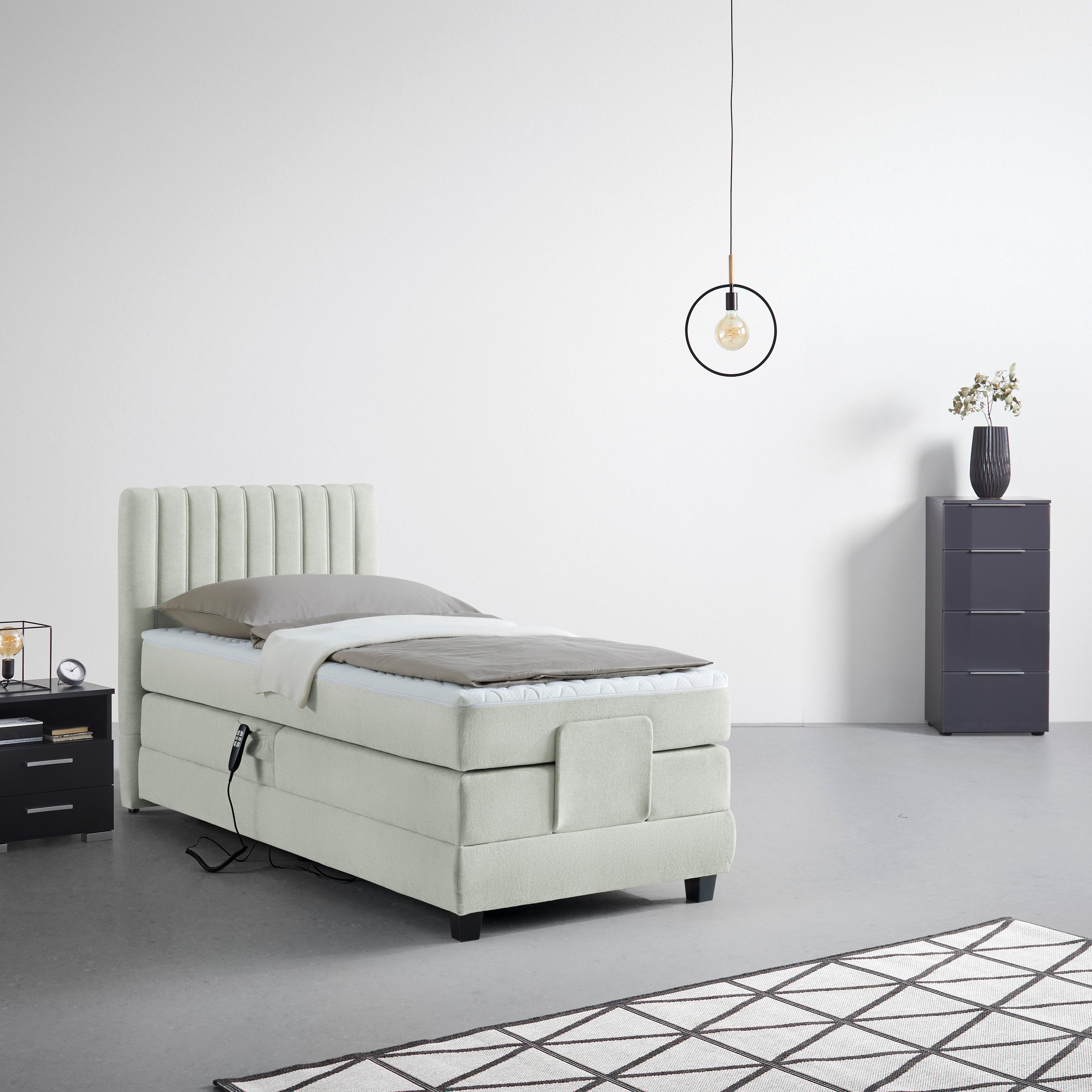 Boxspringbett Dixon Hellgrau ca. 90x200cm - Hellgrau/Schwarz, Konventionell, Holz/Holzwerkstoff (90/200cm) - Premium Living
