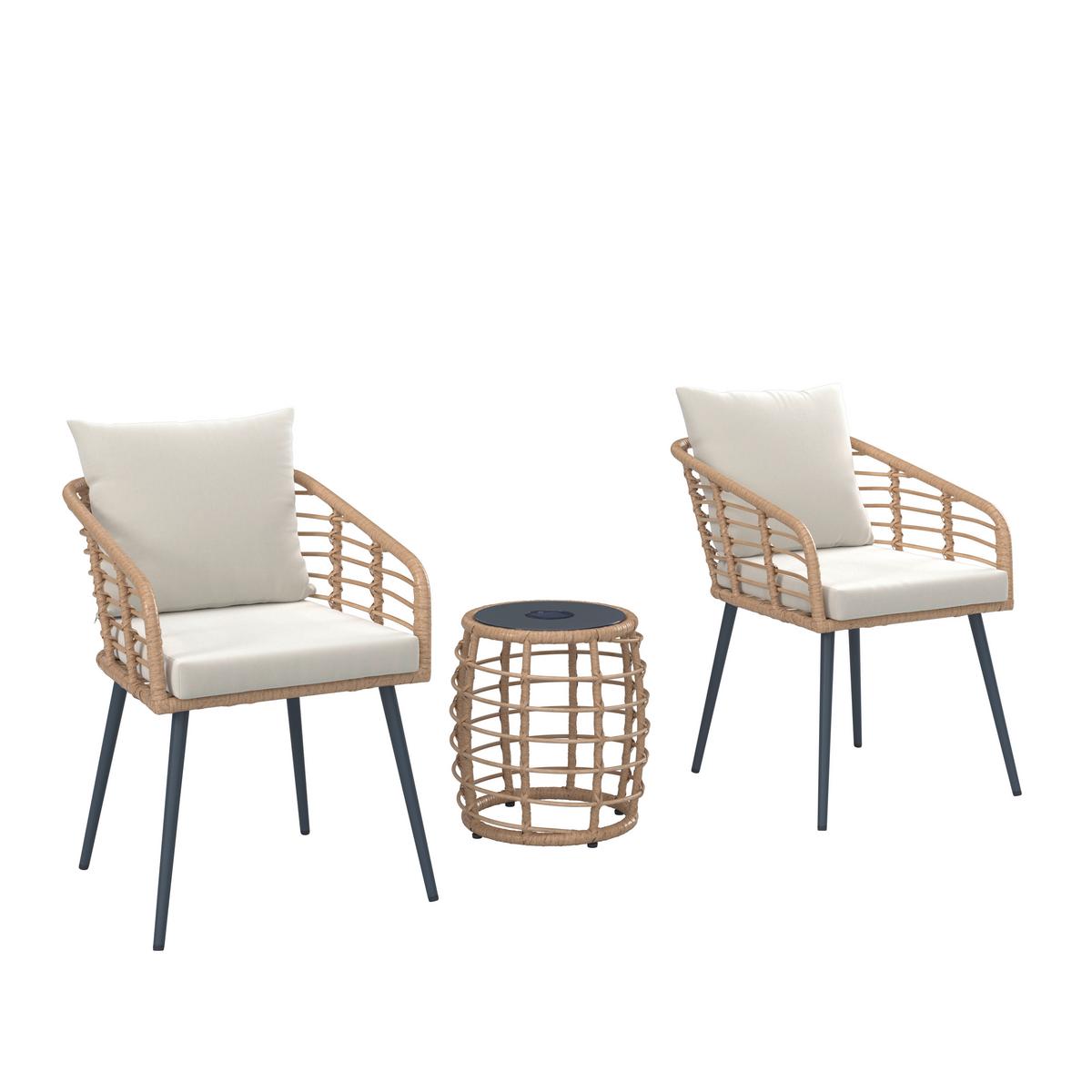 BALKONSET LENI 1 - Beige/Schwarz, Modern, Glas/Kunststoff (56/62/72cm) - Mömax