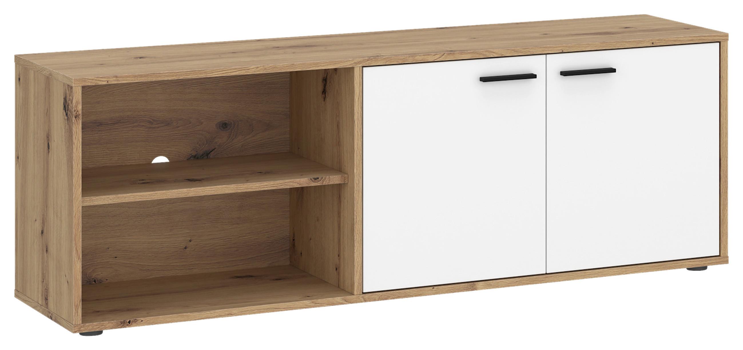 Comodă TV WILMA - alb/stejar Artisan, Trend, material pe bază de lemn (140/50/40cm) - Modern Living