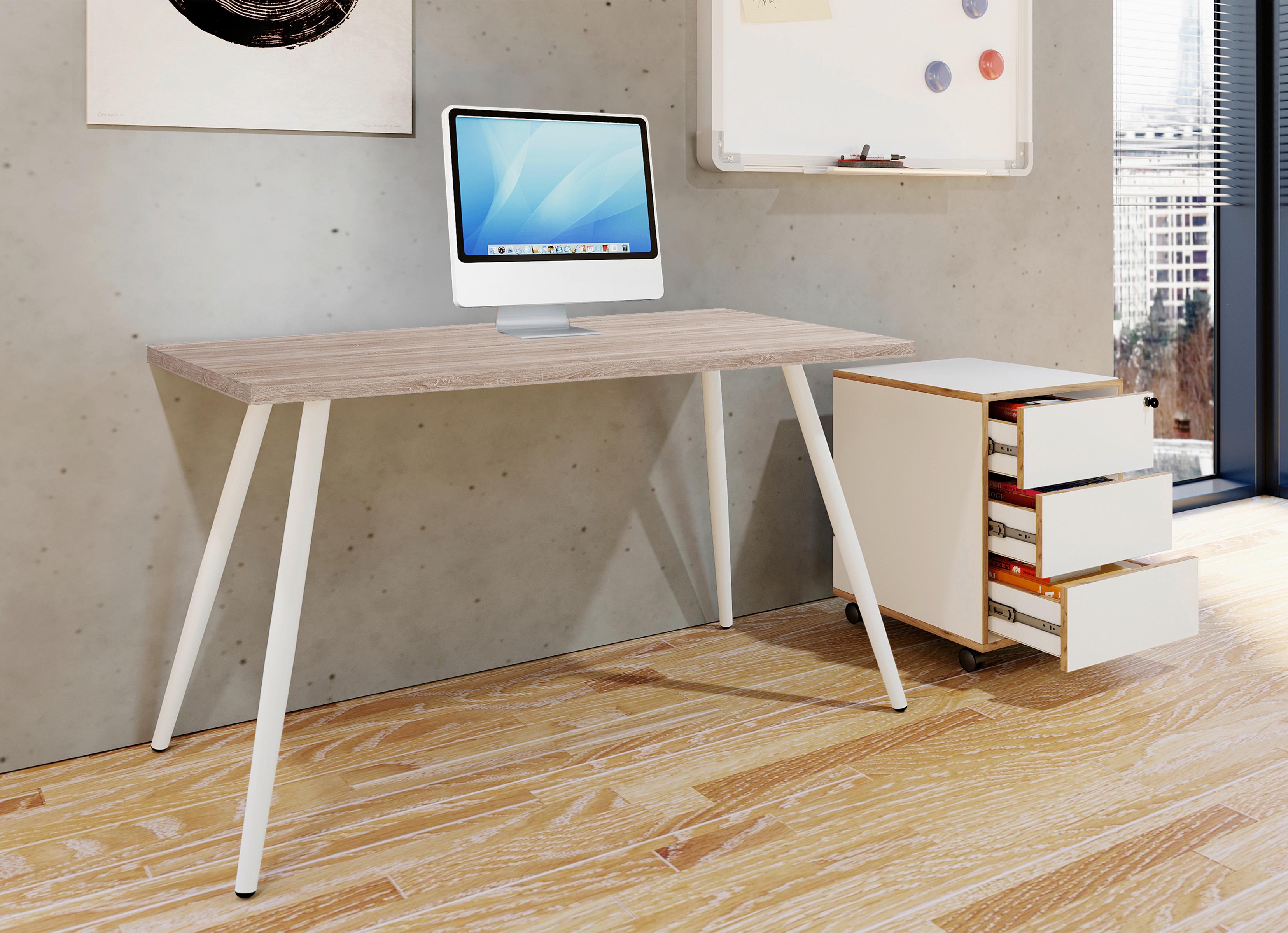 Pisalna Miza Salia, Bela, Barva Hrasta, 80x50cm - bela/hrast sonoma, Moderno, kovina/leseni material (80/50/70cm) - MID.YOU