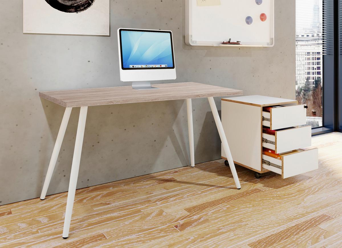 Pisalna Miza Salia, Bela, Barva Hrasta, 80x50cm - bela/hrast sonoma, Moderno, kovina/leseni material (80/50/70cm) - MID.YOU